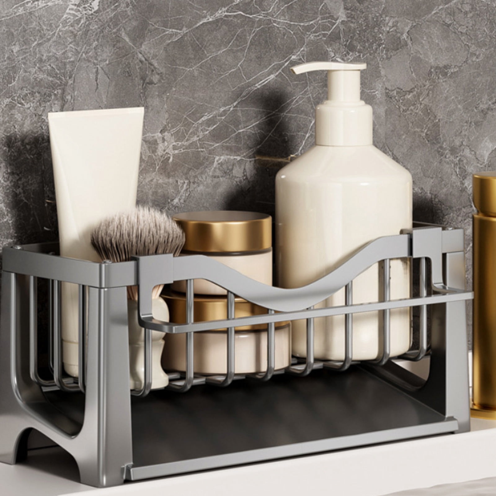 Kdkad Kitchen Sink Sponge Holder, Sponge Holder Kitchen Sink Caddy Organizer with Dish Brush Holder, Rustproof Stainless Steel Sink Sponge Holder with Auto-Draining Tray K - Image 7