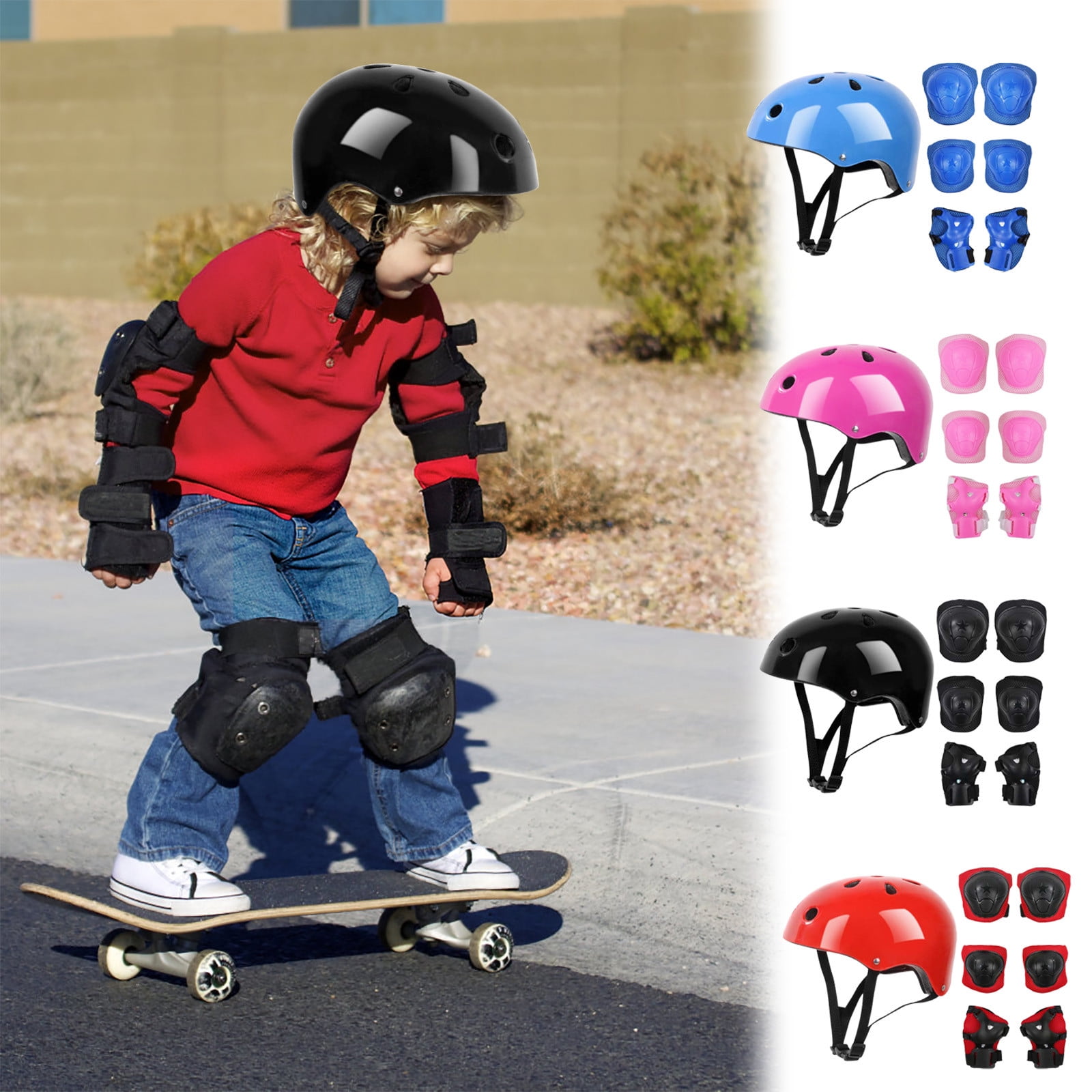 Darzheoy Kids Helmet Knee Elbow Pads Wrist Guard Sport Protective Gear Adjustable Scooter Skateboard Roller Bike Skate Cycling Set for Boy Girl Pink - Image 3