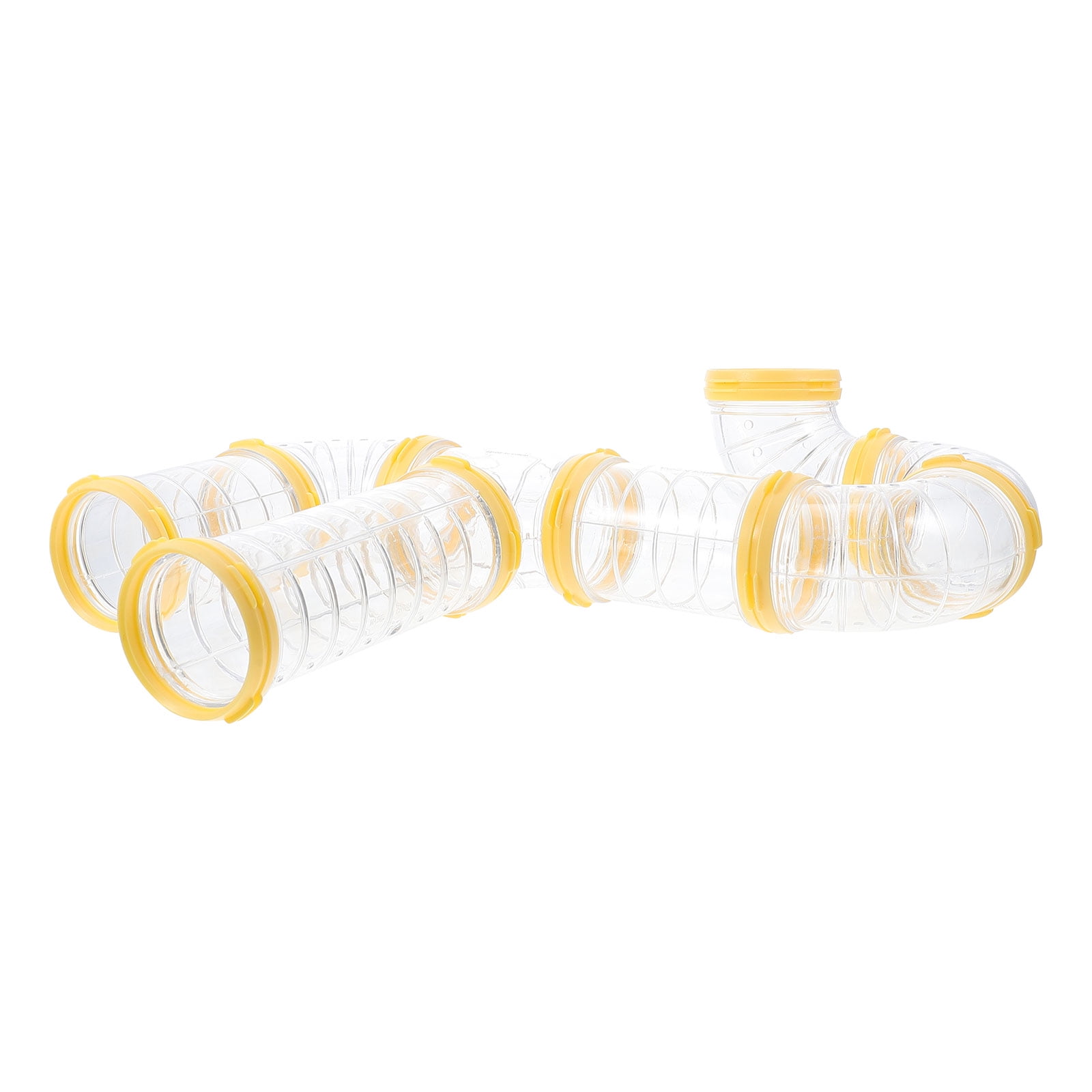 Transparent Yellow Hamster Tubes Set with Curved Tunnel Connectors for Small Animals Cage Exercise Accessories - Image 1