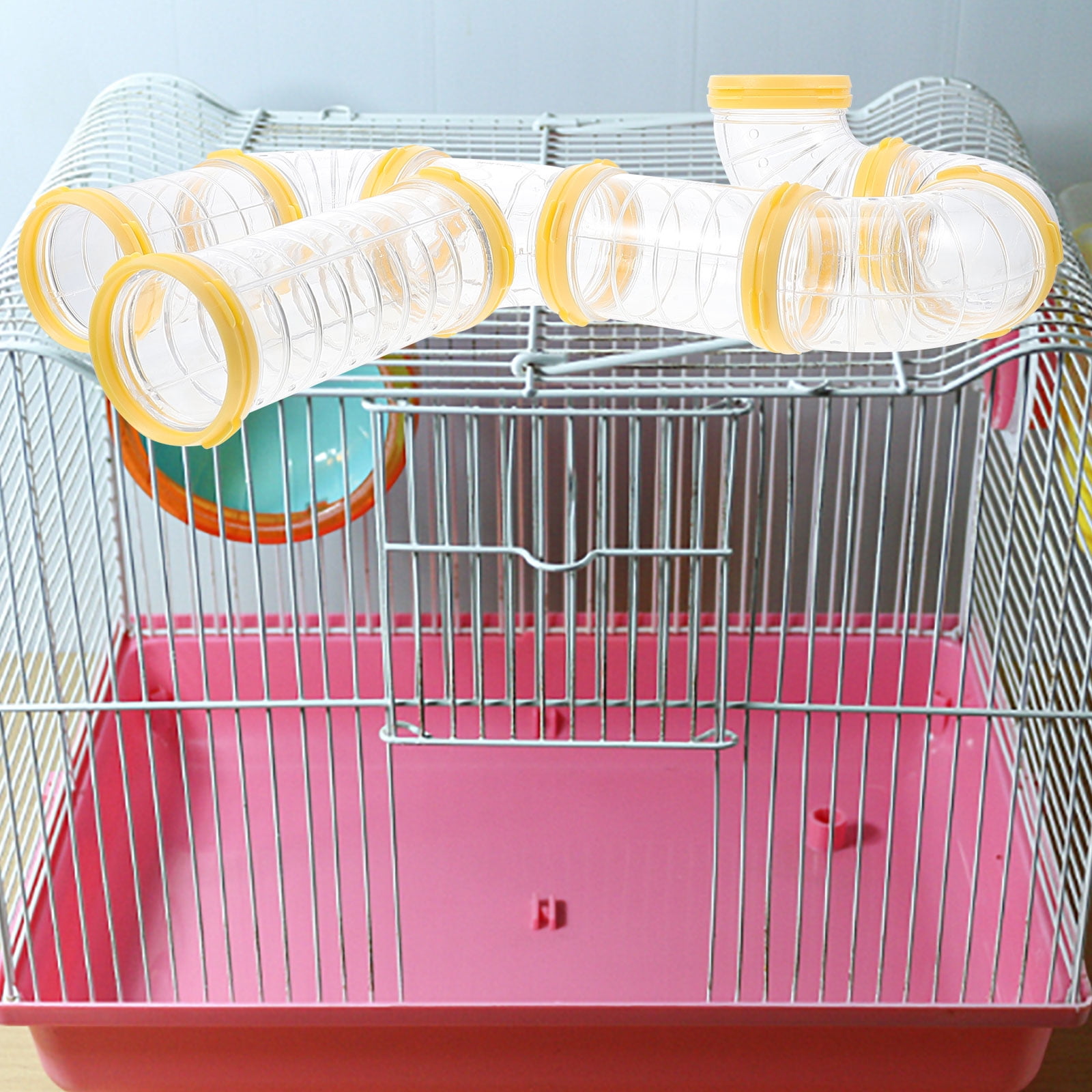 Transparent Yellow Hamster Tubes Set with Curved Tunnel Connectors for Small Animals Cage Exercise Accessories - Image 3
