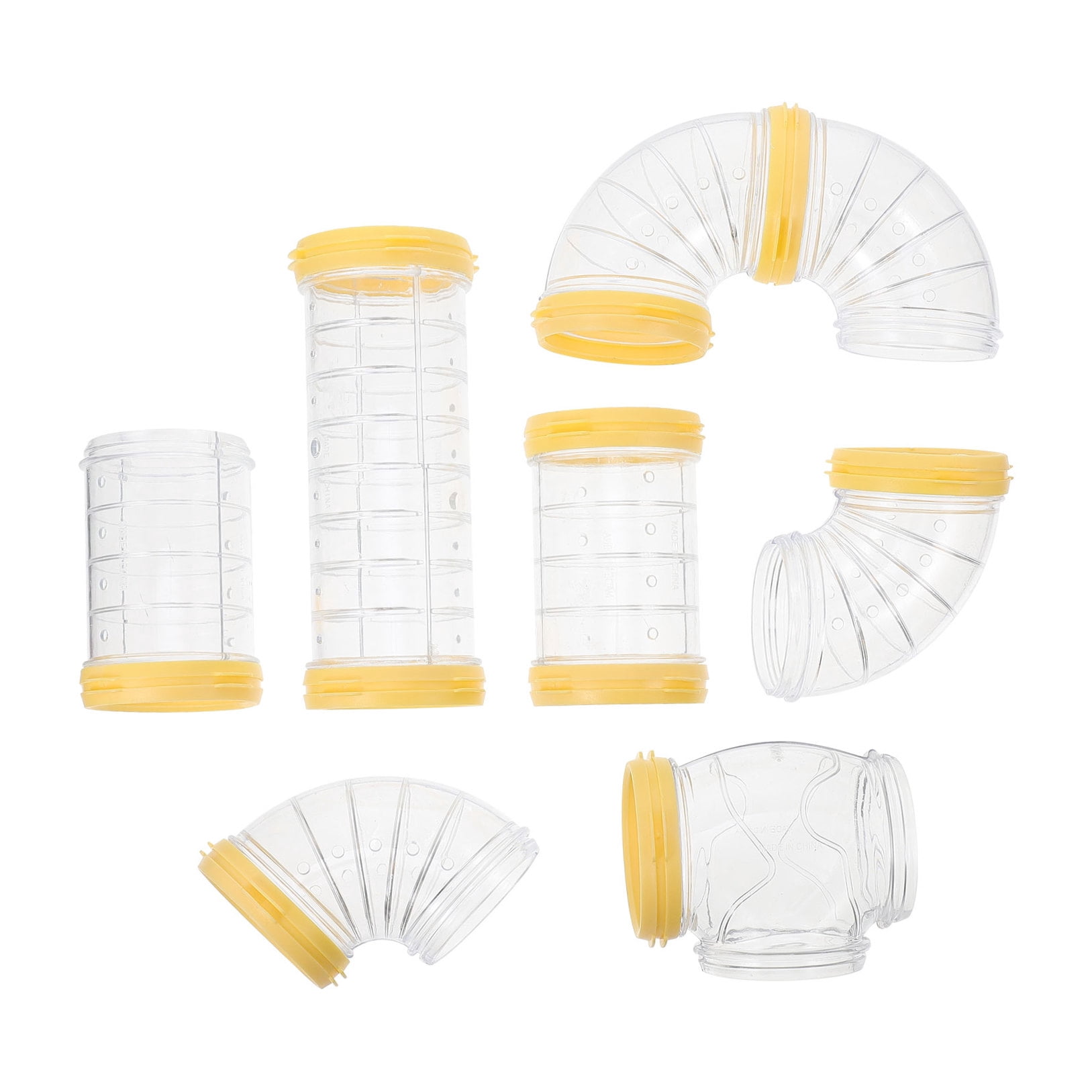 Transparent Yellow Hamster Tubes Set with Curved Tunnel Connectors for Small Animals Cage Exercise Accessories - Image 4