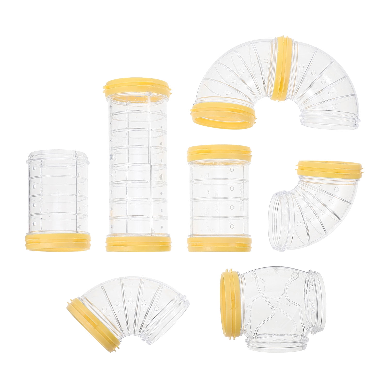 Transparent Yellow Hamster Tubes Set with Curved Tunnel Connectors for Small Animals Cage Exercise Accessories - Image 8