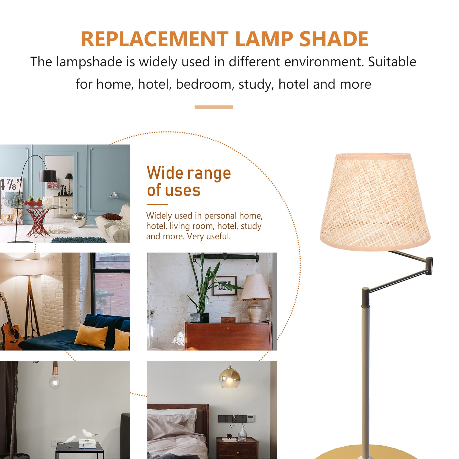 SKISUNO Khaki Rattan Floor Lamp Shade Replacement 6.7x6.7in for Study Room, 1 Piece and Stylish - Image 2