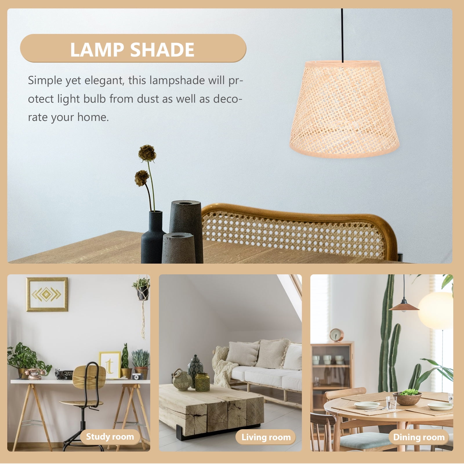 SKISUNO Khaki Rattan Floor Lamp Shade Replacement 6.7x6.7in for Study Room, 1 Piece and Stylish - Image 7