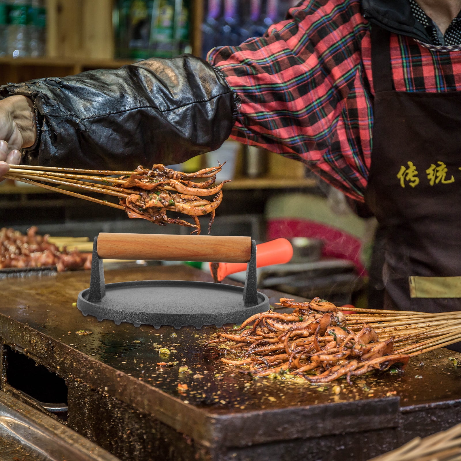 Worgeous Cast Iron Meat Press Burger Smasher Sandwich Toaster Bacon Skillet Sausage Patties - Image 2