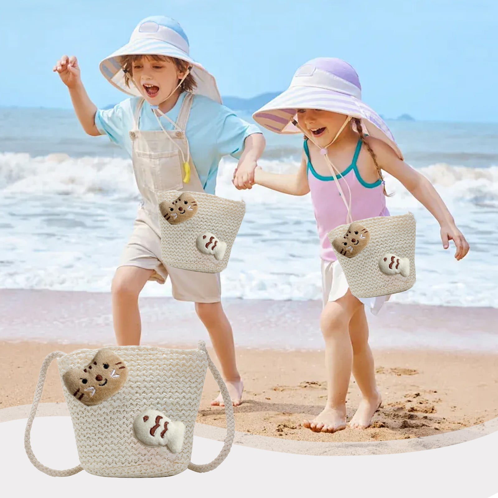 Darzheoy Girls Knitting Bag Straw Handbags for Summer Crossbody Bag Kids Wallet Girls Purse Straw Bag Beach Bag Beach Tote Bag Little Girl Cross Body Purses Summer Beach Bag D - Image 3