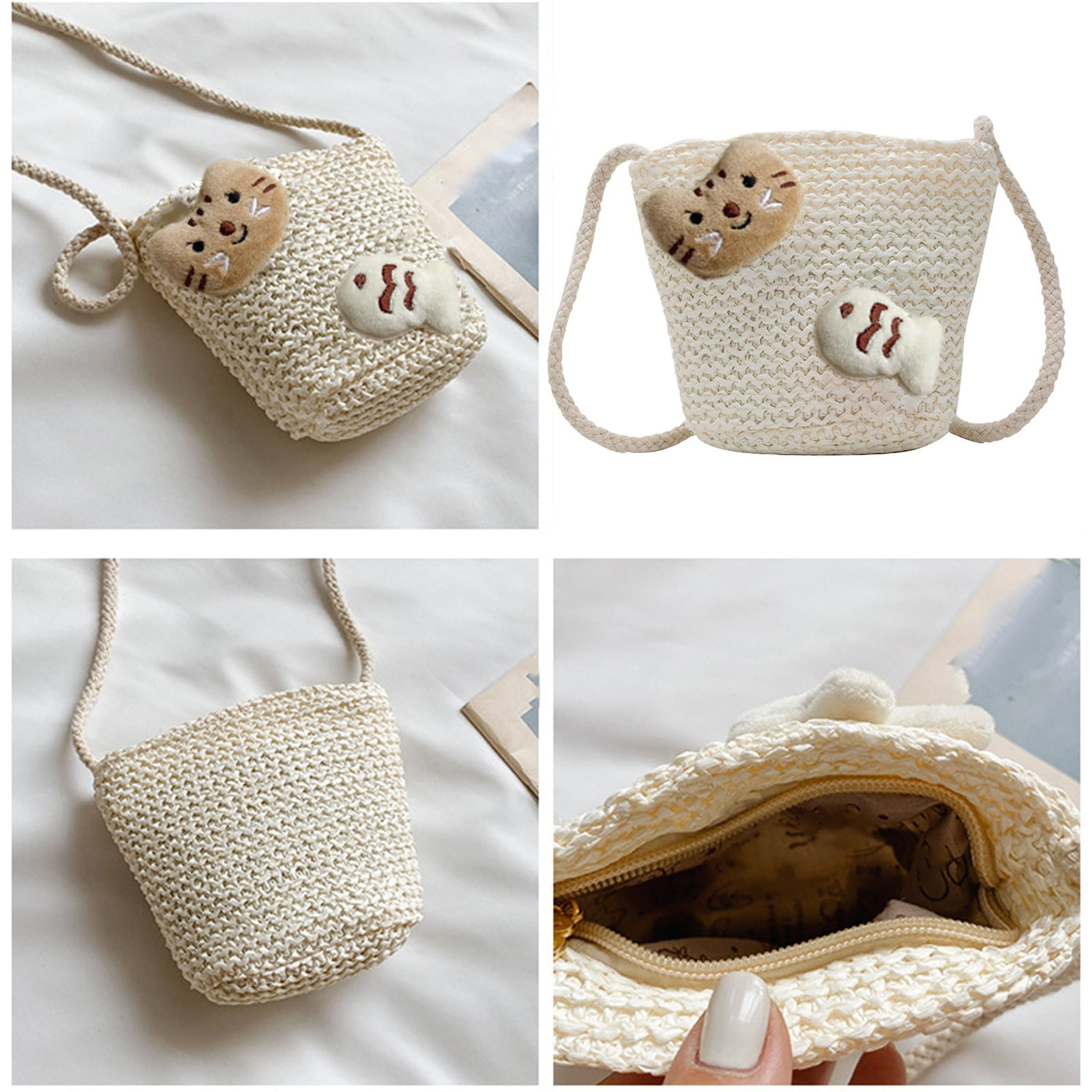 Darzheoy Girls Knitting Bag Straw Handbags for Summer Crossbody Bag Kids Wallet Girls Purse Straw Bag Beach Bag Beach Tote Bag Little Girl Cross Body Purses Summer Beach Bag D - Image 4