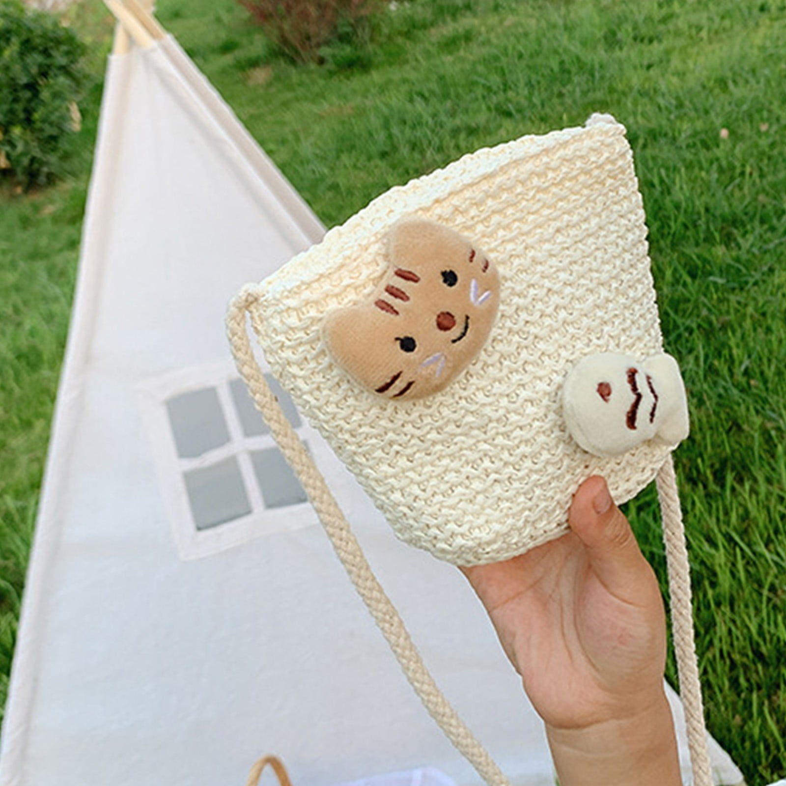 Darzheoy Girls Knitting Bag Straw Handbags for Summer Crossbody Bag Kids Wallet Girls Purse Straw Bag Beach Bag Beach Tote Bag Little Girl Cross Body Purses Summer Beach Bag D - Image 5