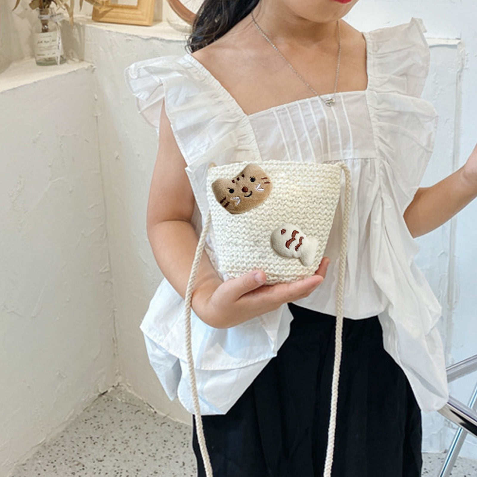 Darzheoy Girls Knitting Bag Straw Handbags for Summer Crossbody Bag Kids Wallet Girls Purse Straw Bag Beach Bag Beach Tote Bag Little Girl Cross Body Purses Summer Beach Bag D - Image 6