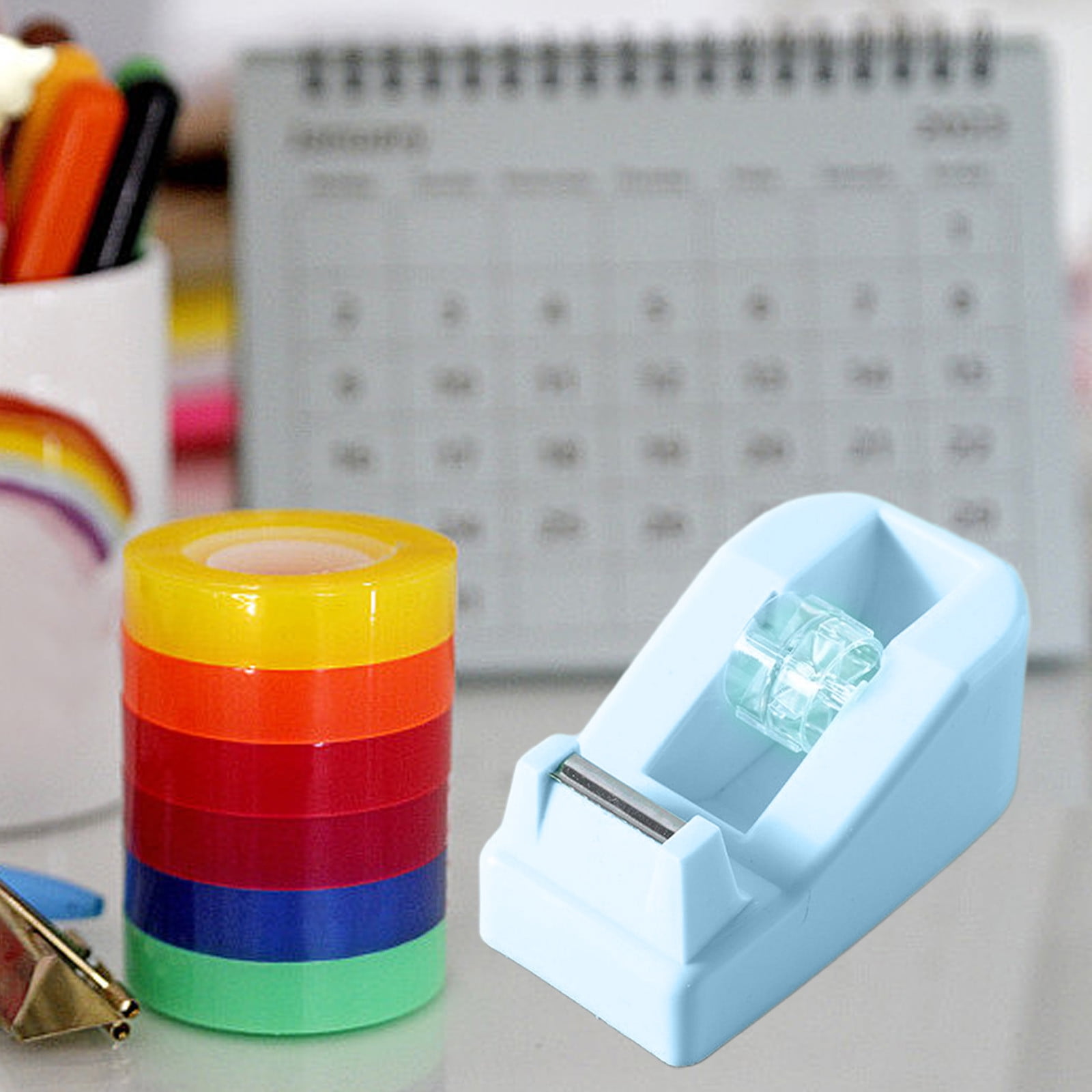 Darzheoy Desktop Tape Dispenser Adhesive Roll Holder Desk Accessories Home Office Tape Dispensers, Weighted Non-Skid Base Blue - Image 3