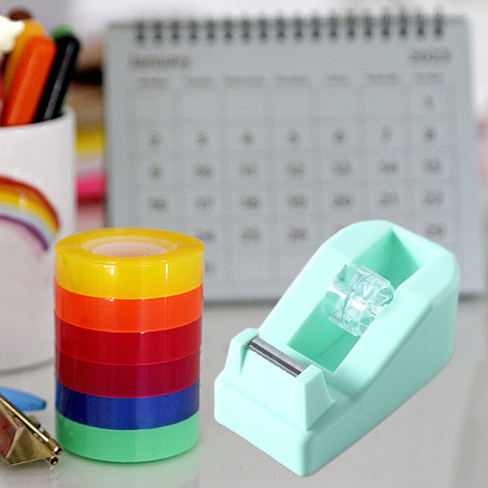 Darzheoy Desktop Tape Dispenser Adhesive Roll Holder Desk Accessories Home Office Tape Dispensers, Weighted Non-Skid Base Green - Image 3