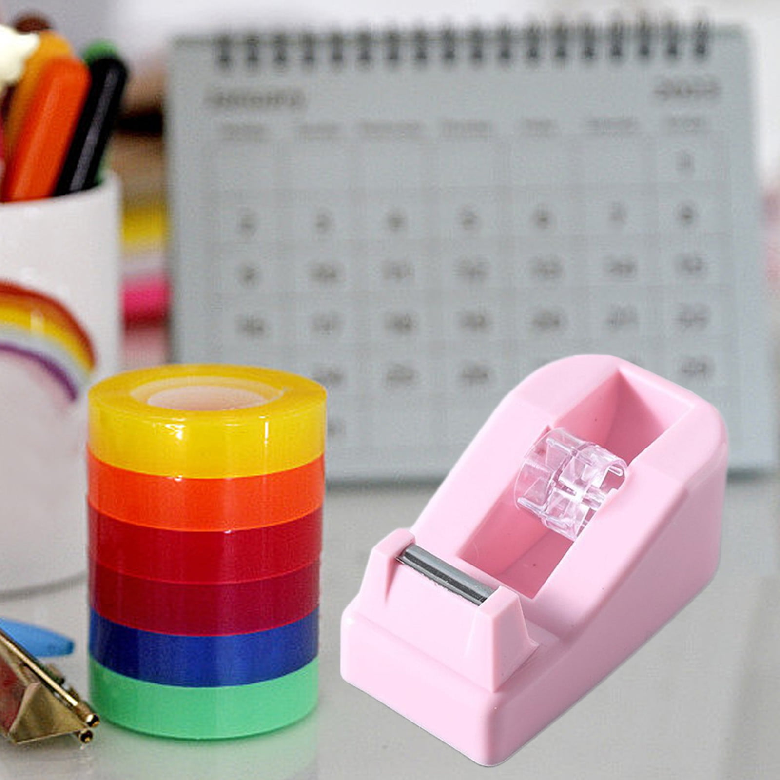 Darzheoy Desktop Tape Dispenser Adhesive Roll Holder Desk Accessories Home Office Tape Dispensers, Weighted Non-Skid Base Pink - Image 3