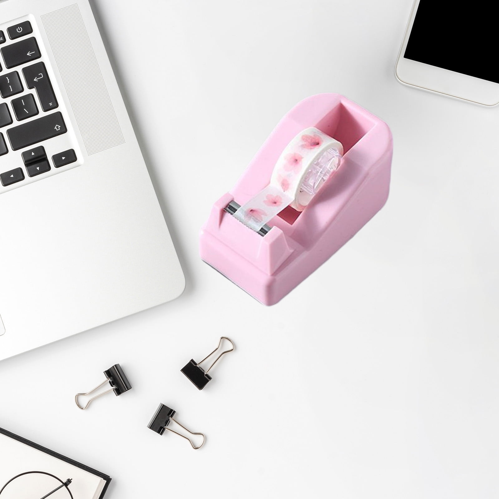 Darzheoy Desktop Tape Dispenser Adhesive Roll Holder Desk Accessories Home Office Tape Dispensers, Weighted Non-Skid Base Pink - Image 6