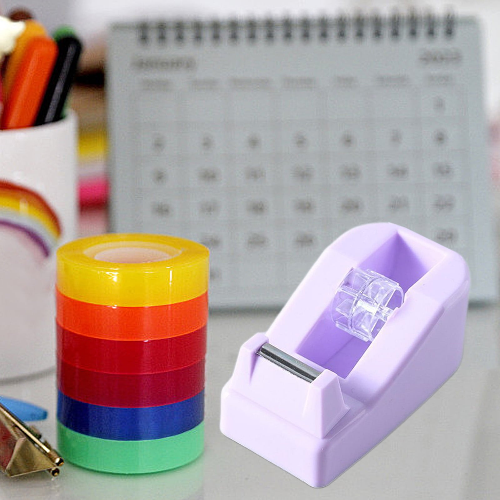 Darzheoy Desktop Tape Dispenser Adhesive Roll Holder Desk Accessories Home Office Tape Dispensers, Weighted Non-Skid Base Purple - Image 3