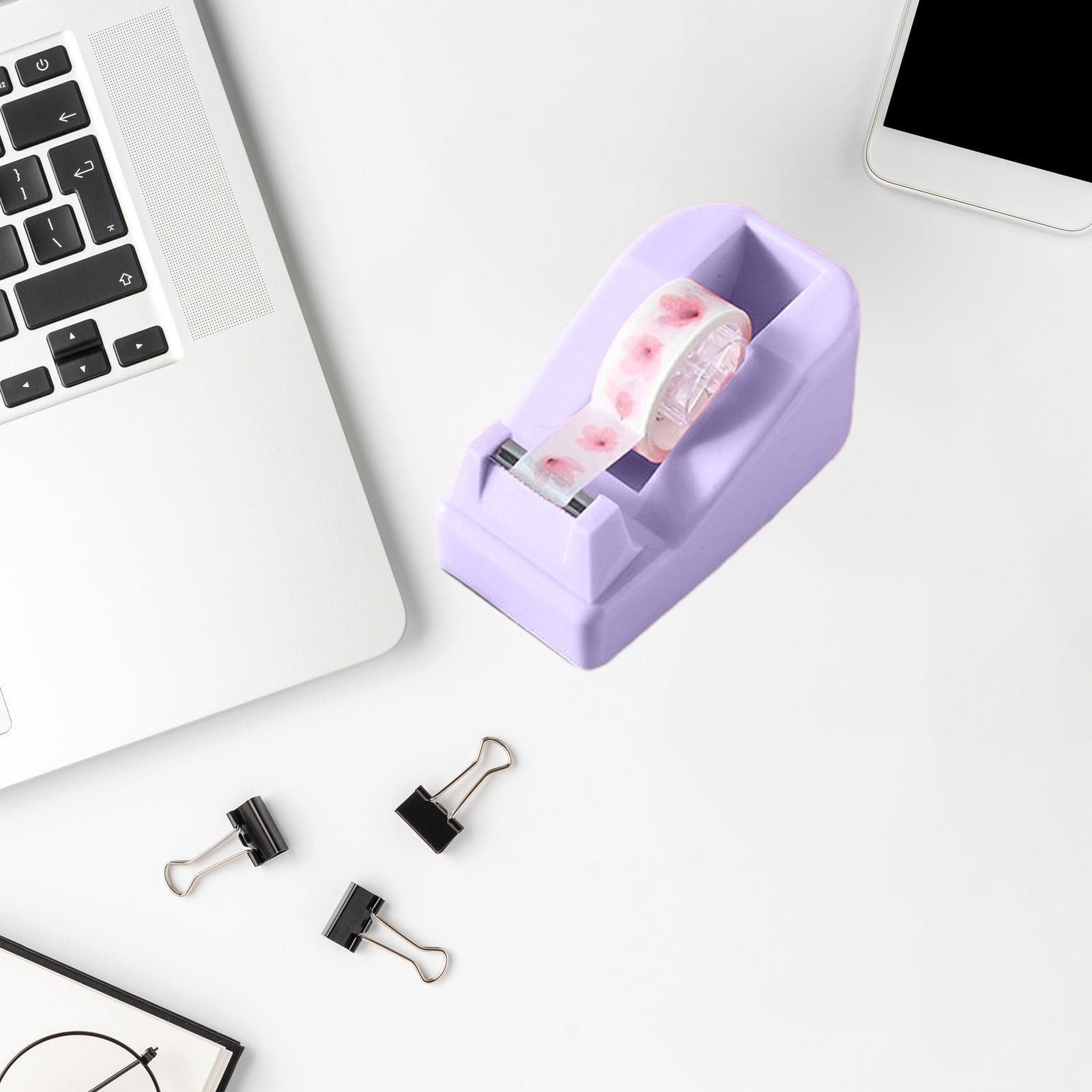 Darzheoy Desktop Tape Dispenser Adhesive Roll Holder Desk Accessories Home Office Tape Dispensers, Weighted Non-Skid Base Purple - Image 5