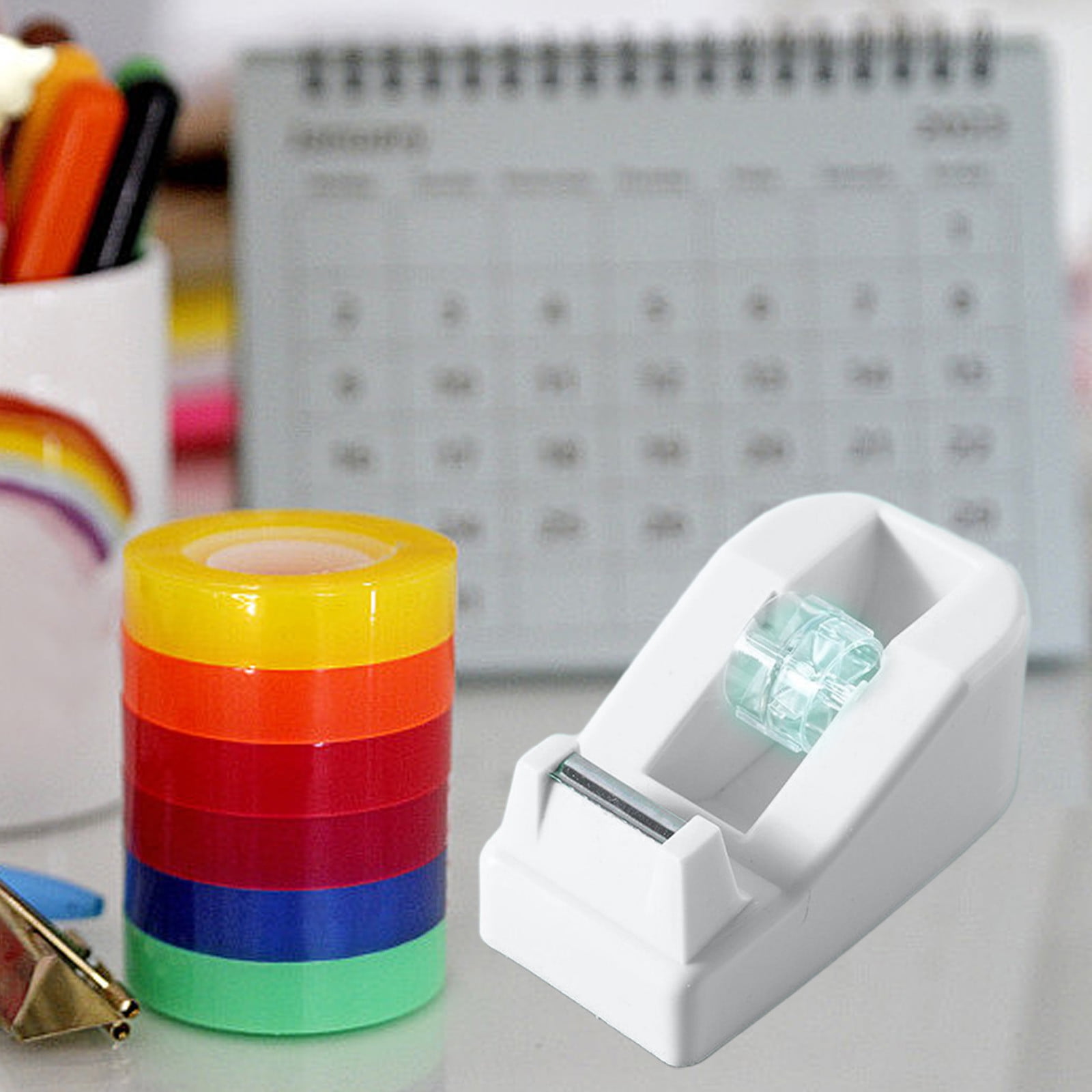 Darzheoy Desktop Tape Dispenser Adhesive Roll Holder Desk Accessories Home Office Tape Dispensers, Weighted Non-Skid Base White - Image 3
