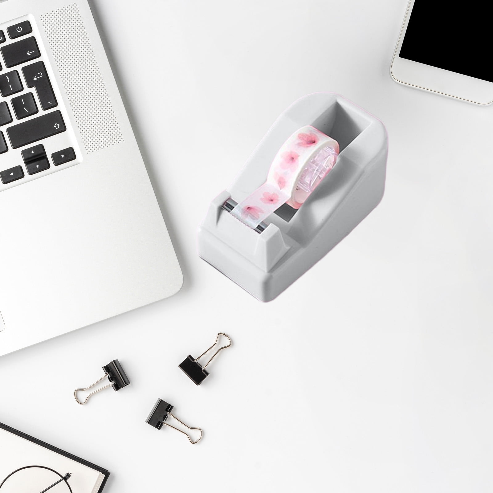 Darzheoy Desktop Tape Dispenser Adhesive Roll Holder Desk Accessories Home Office Tape Dispensers, Weighted Non-Skid Base White - Image 5