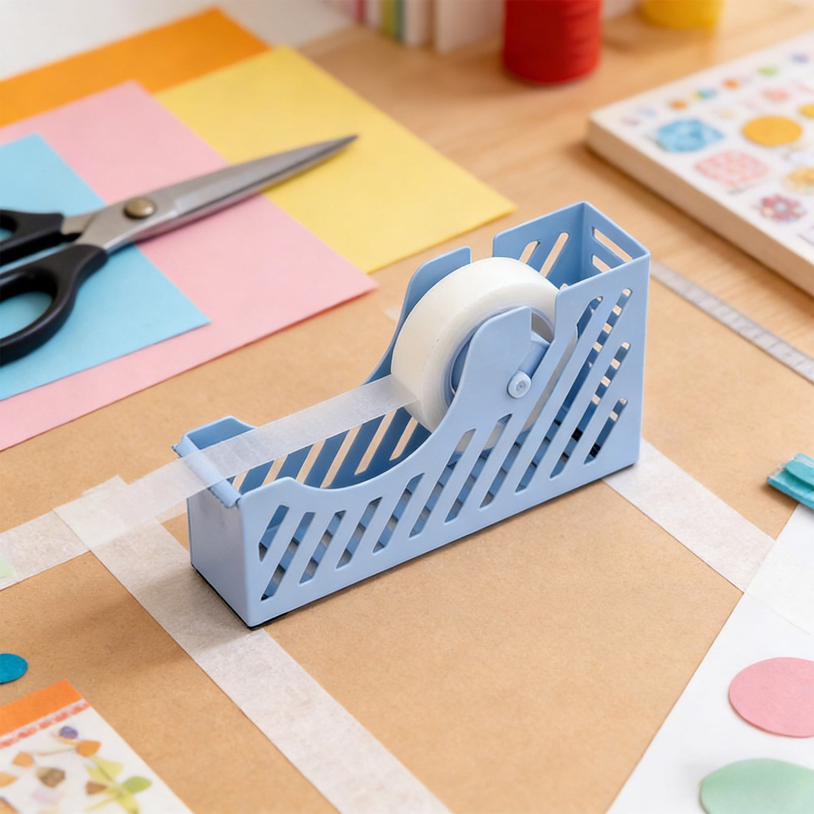 Darzheoy Desktop Tape Dispenser Adhesive Roll Holder Desk Accessories Home Office Tape Dispensers, Weighted Non-Skid Base X-Blue - Image 5