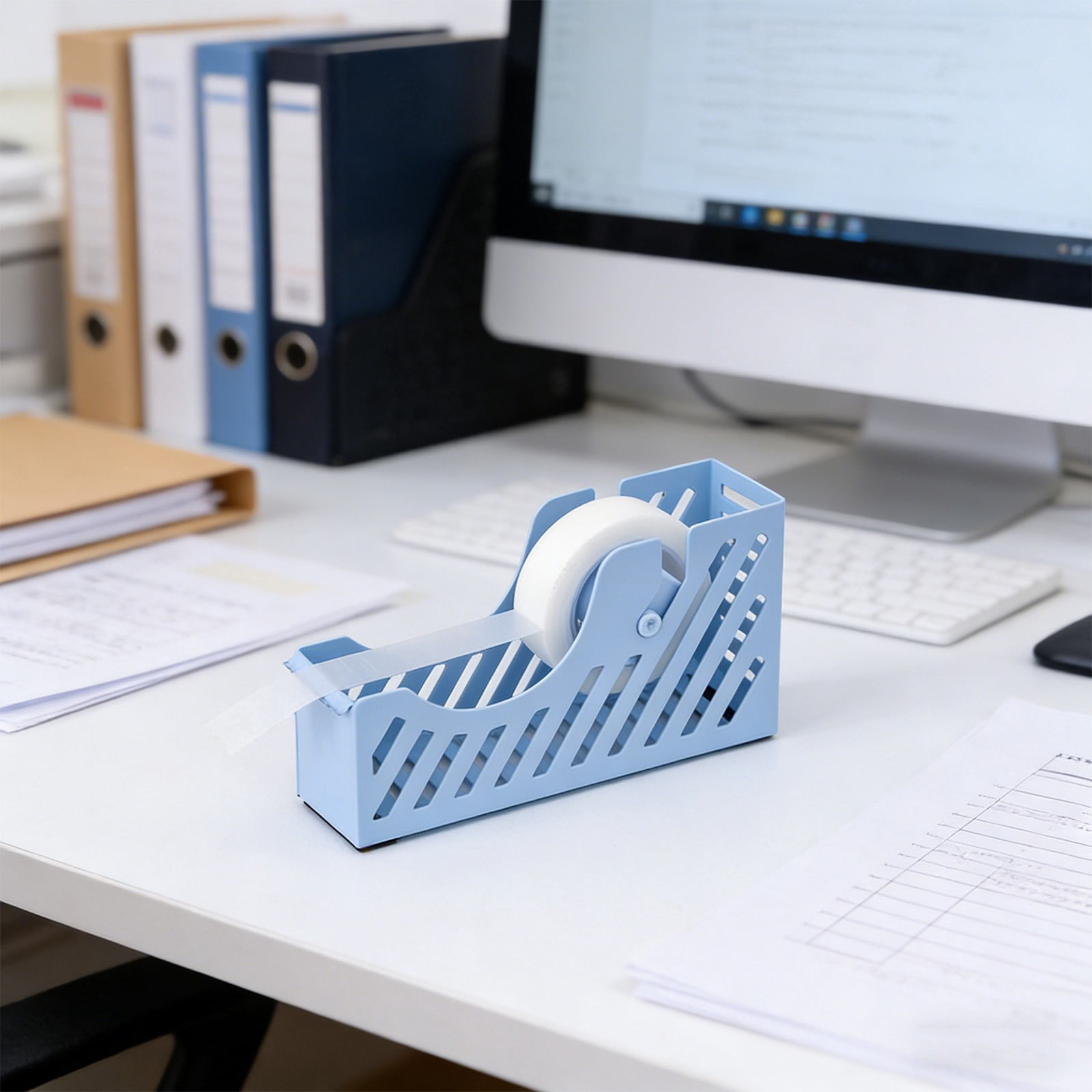 Darzheoy Desktop Tape Dispenser Adhesive Roll Holder Desk Accessories Home Office Tape Dispensers, Weighted Non-Skid Base X-Blue - Image 6