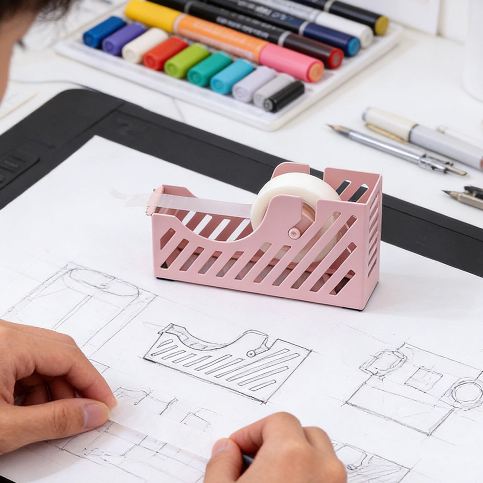 Darzheoy Desktop Tape Dispenser Adhesive Roll Holder Desk Accessories Home Office Tape Dispensers, Weighted Non-Skid Base X-Pink - Image 6