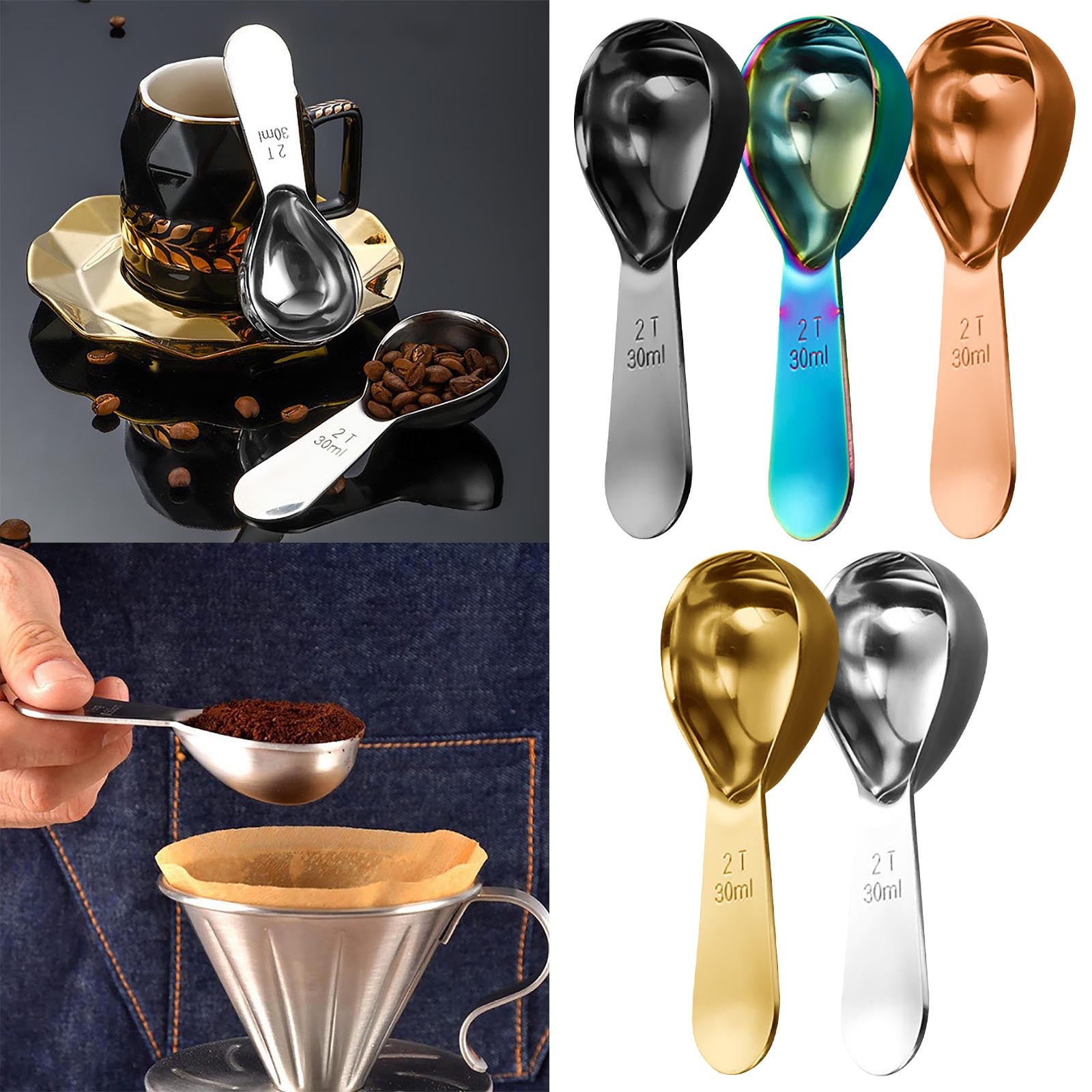 Darzheoy Coffee Scoop Stainless Steel Coffee Measuring Spoon Tablespoon Coffee Scoop Short Handle Measuring Spoon for Ground Coffee Tea Sugar Flour Coffee Scoop (30ml) C - Image 3