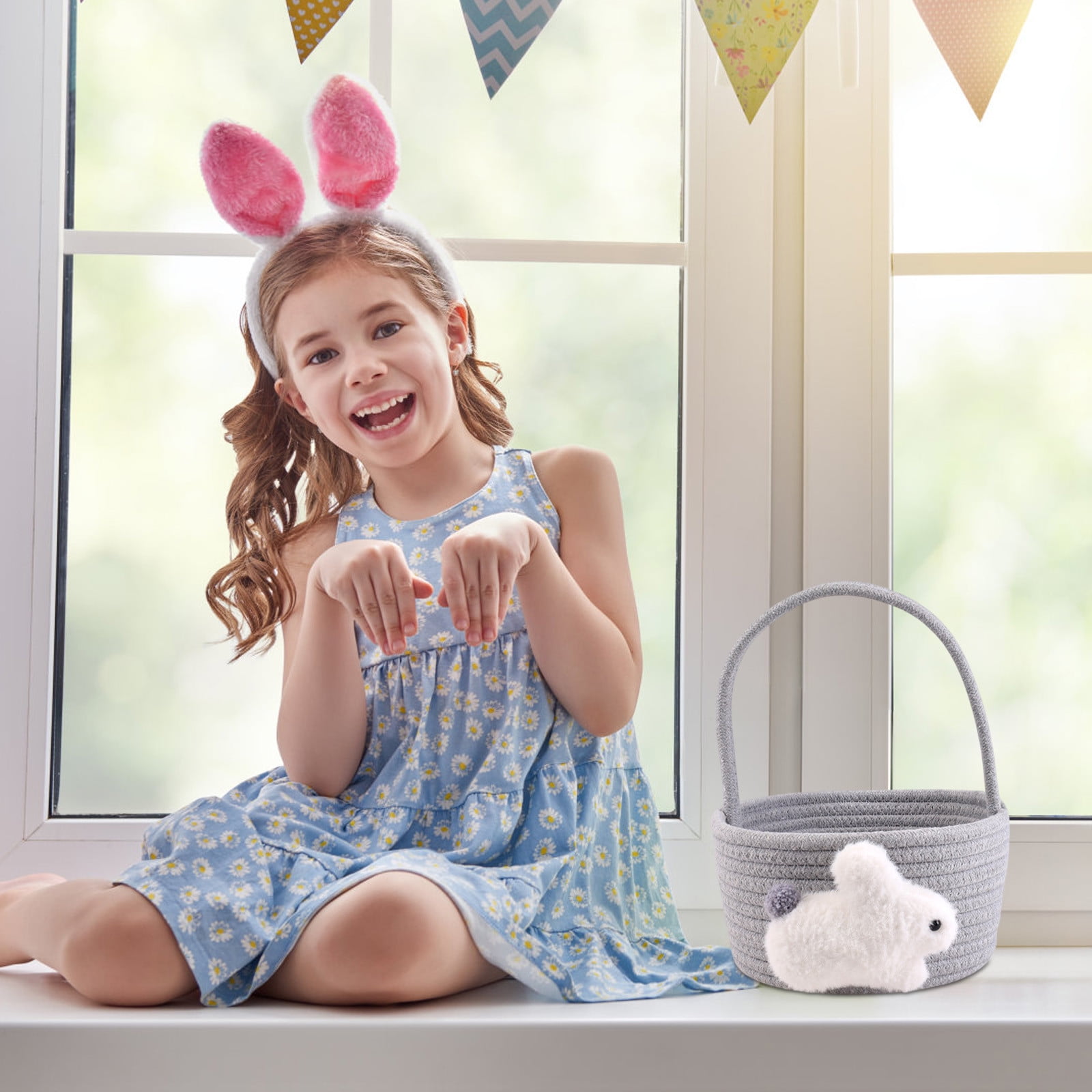 Chmadoxn Adorable Easter Bunny Basket for Kids - Perfect Easter Gift, Cute Easter Bucket Bags with Rabbit Ears for Easter Eggs Hunting, Affordable & Festive Spring Decor As Show F - Image 4