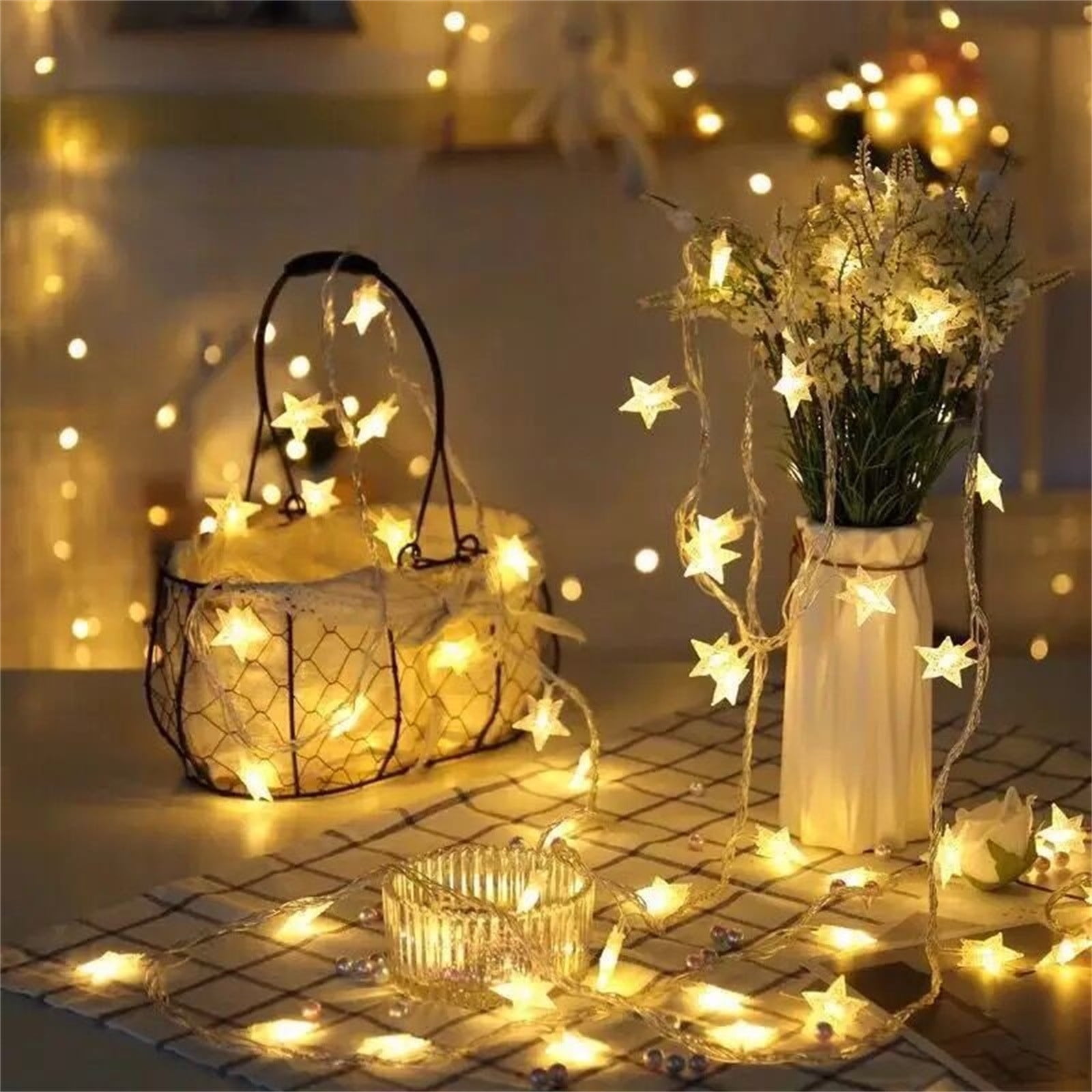 Darzheoy Star String Lights, 20 FT 40 LED Battery Operated Twinkle Lights Warm White Cute Hanging Star Fairy Light for Bedroom Room Office Home Indoor Outdoor Eid Xmas Tree Decor White - Image 1