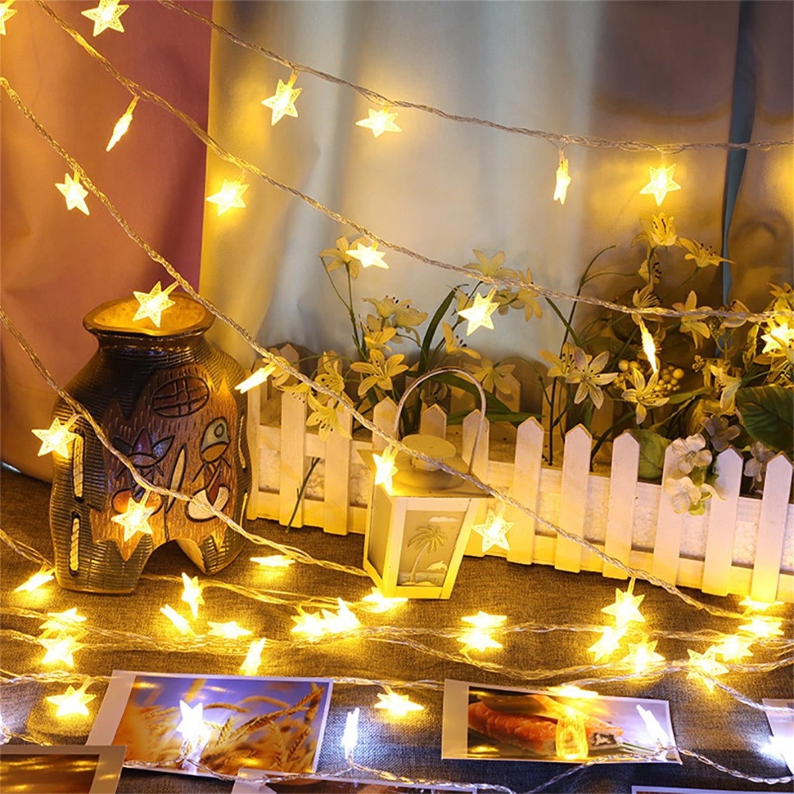 Darzheoy Star String Lights, 20 FT 40 LED Battery Operated Twinkle Lights Warm White Cute Hanging Star Fairy Light for Bedroom Room Office Home Indoor Outdoor Eid Xmas Tree Decor White - Image 3