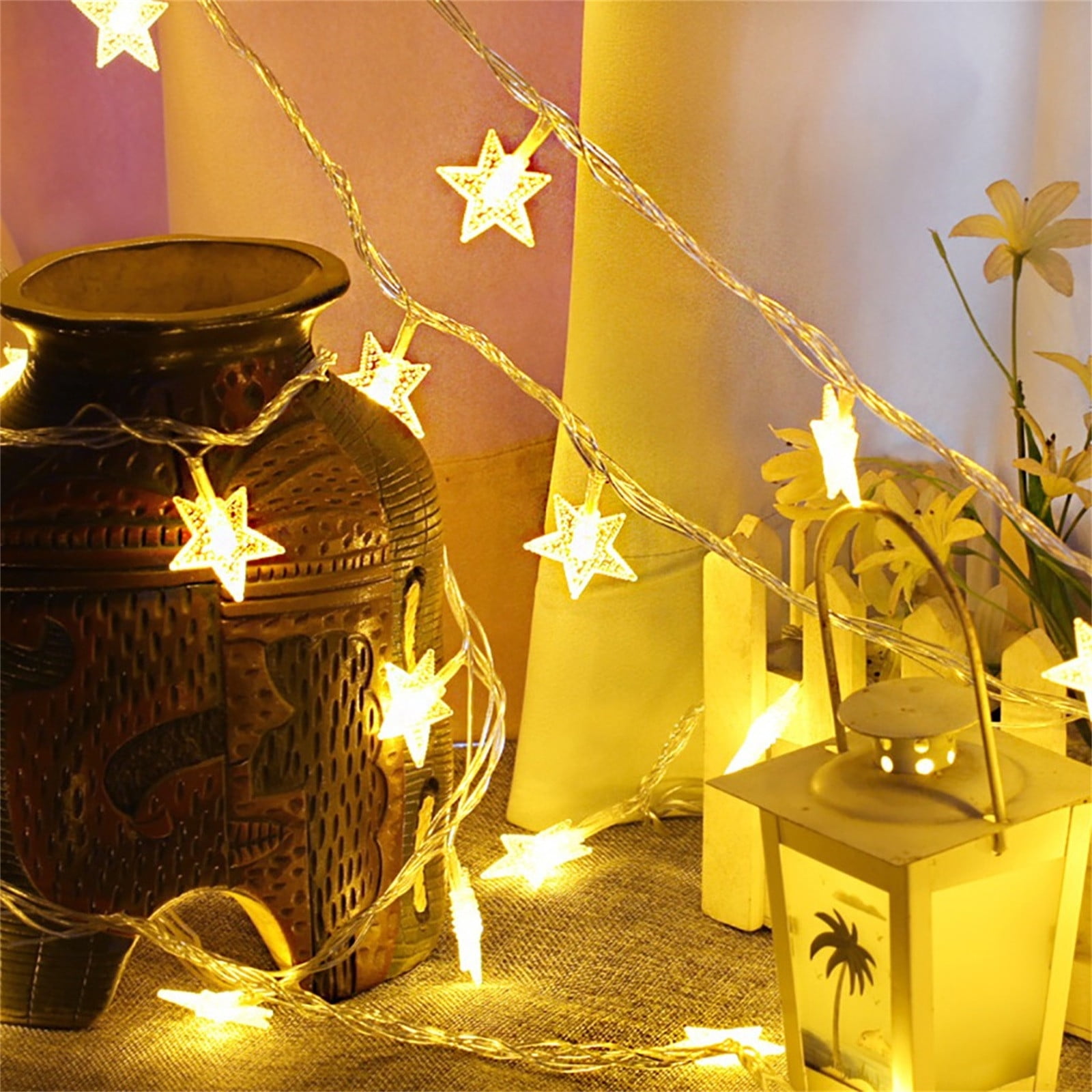 Darzheoy Star String Lights, 20 FT 40 LED Battery Operated Twinkle Lights Warm White Cute Hanging Star Fairy Light for Bedroom Room Office Home Indoor Outdoor Eid Xmas Tree Decor White - Image 5
