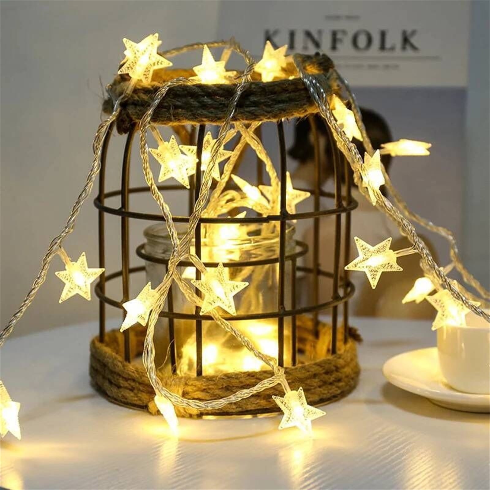 Darzheoy Star String Lights, 20 FT 40 LED Battery Operated Twinkle Lights Warm White Cute Hanging Star Fairy Light for Bedroom Room Office Home Indoor Outdoor Eid Xmas Tree Decor White - Image 6