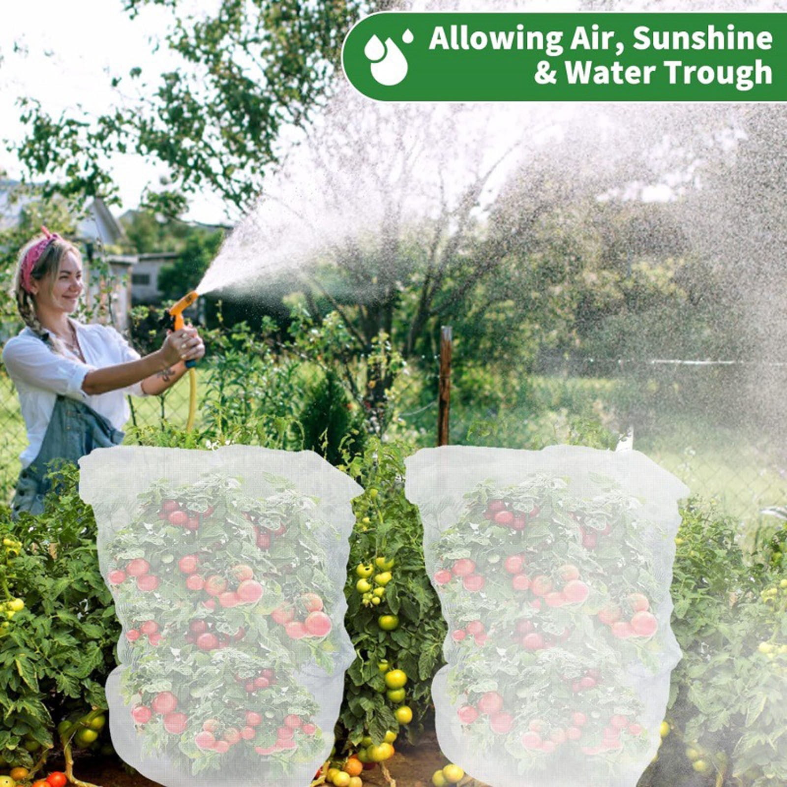Darzheoy 1 Pack Garden Mesh Netting for Plants, 19.7 x 29.5 Inch Insect Bird Barrier Netting Mesh with Drawstring, Tomato Plant Cover Fruits Tree Netting Bags Protection for Vegetables 39.4