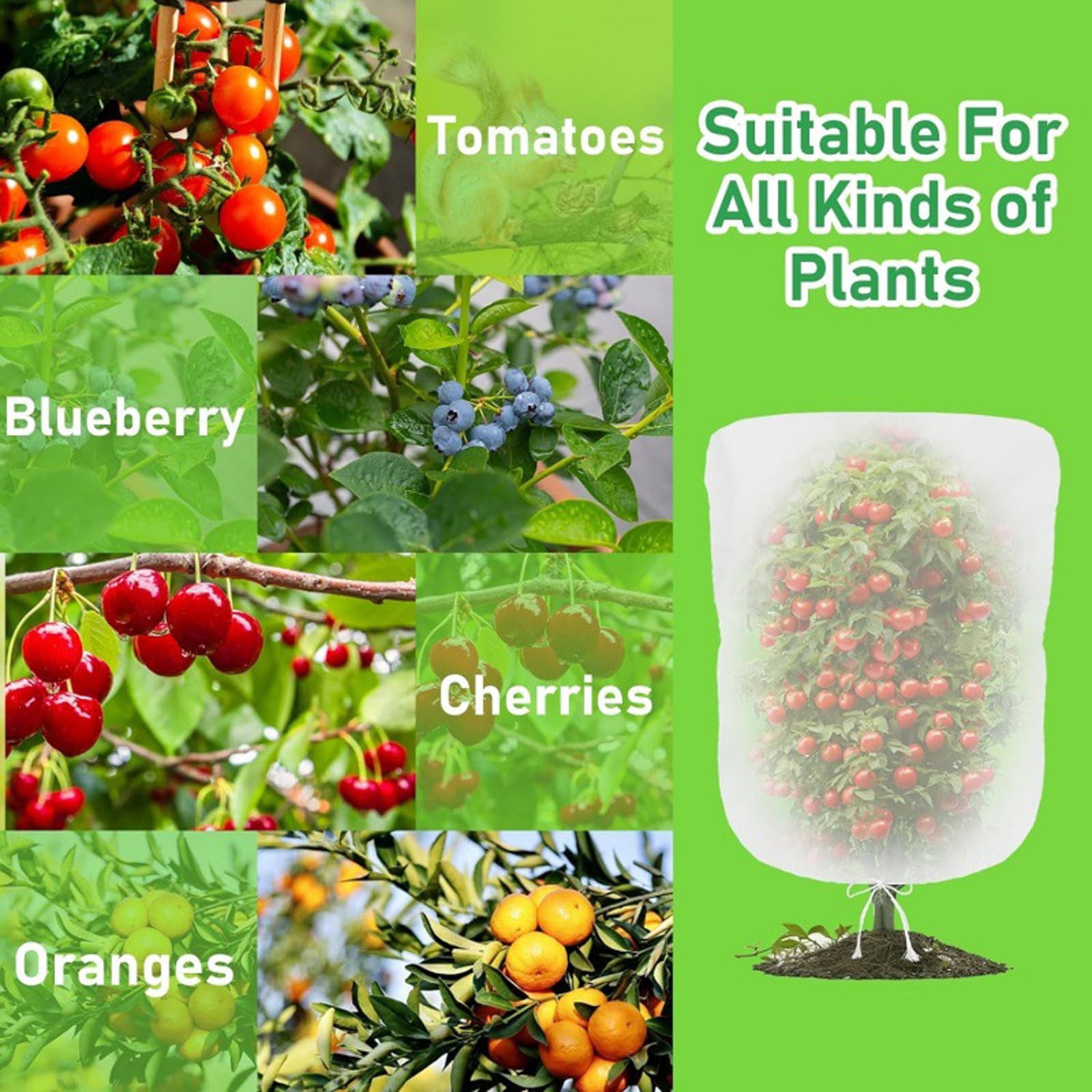 Darzheoy 1 Pack Garden Mesh Netting for Plants, 19.7 x 29.5 Inch Insect Bird Barrier Netting Mesh with Drawstring, Tomato Plant Cover Fruits Tree Netting Bags Protection for Vegetables 47.3