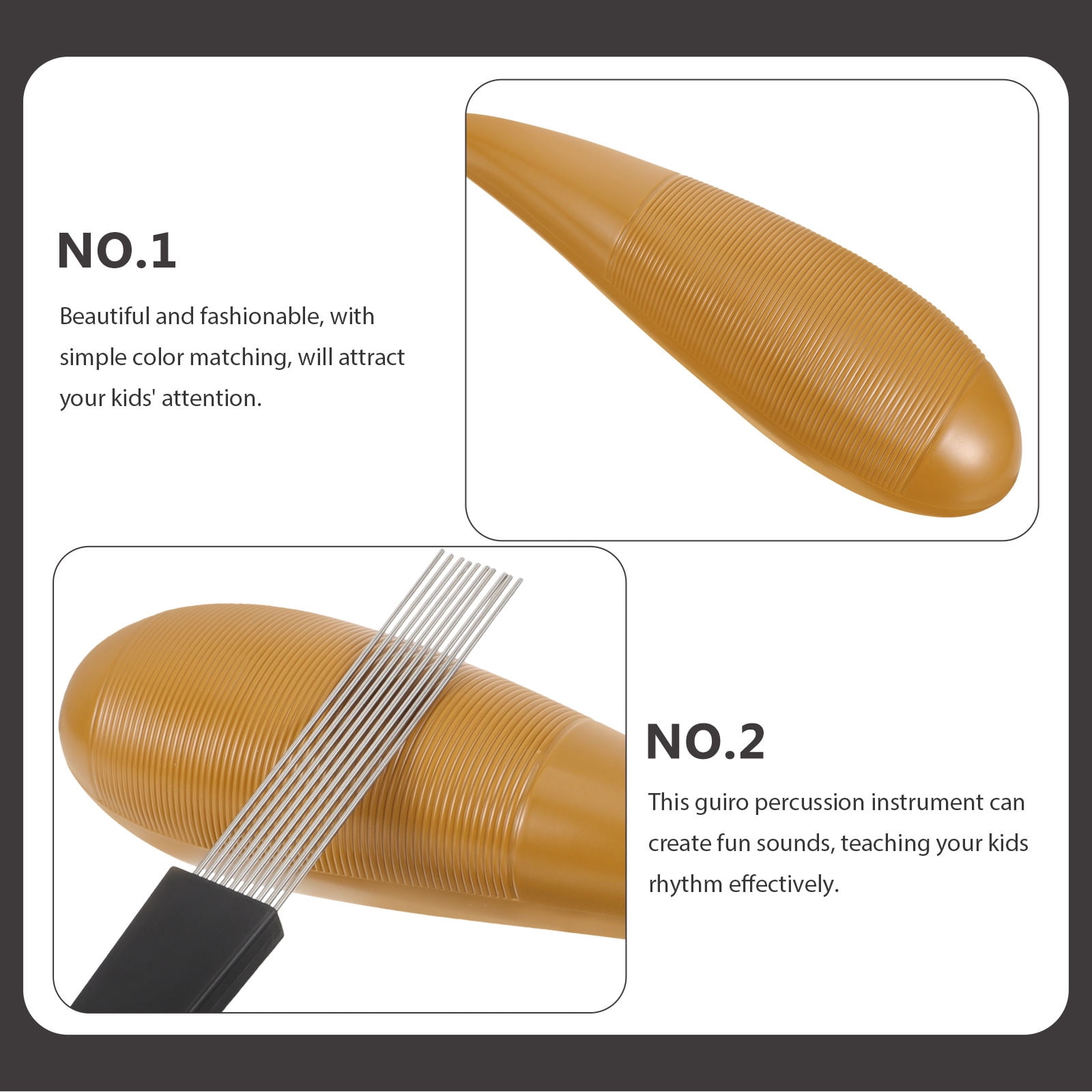 SKISUNO Cylinder Guiro Handheld Percussion Instrument Set for Beginners, Musical Instrument 12.2x3.3x3.3in - Image 3