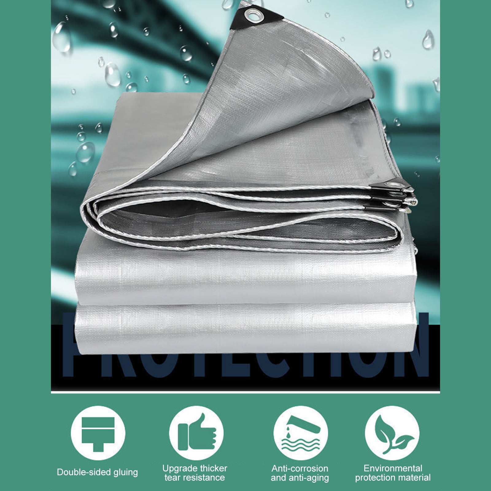 Darzheoy Heavy Duty Tarp Cover, Thick Tarps Waterproof Tear and Rip Proof UV Resistant Tarpaulin with Reinforced Grommets and Edges D - Image 4