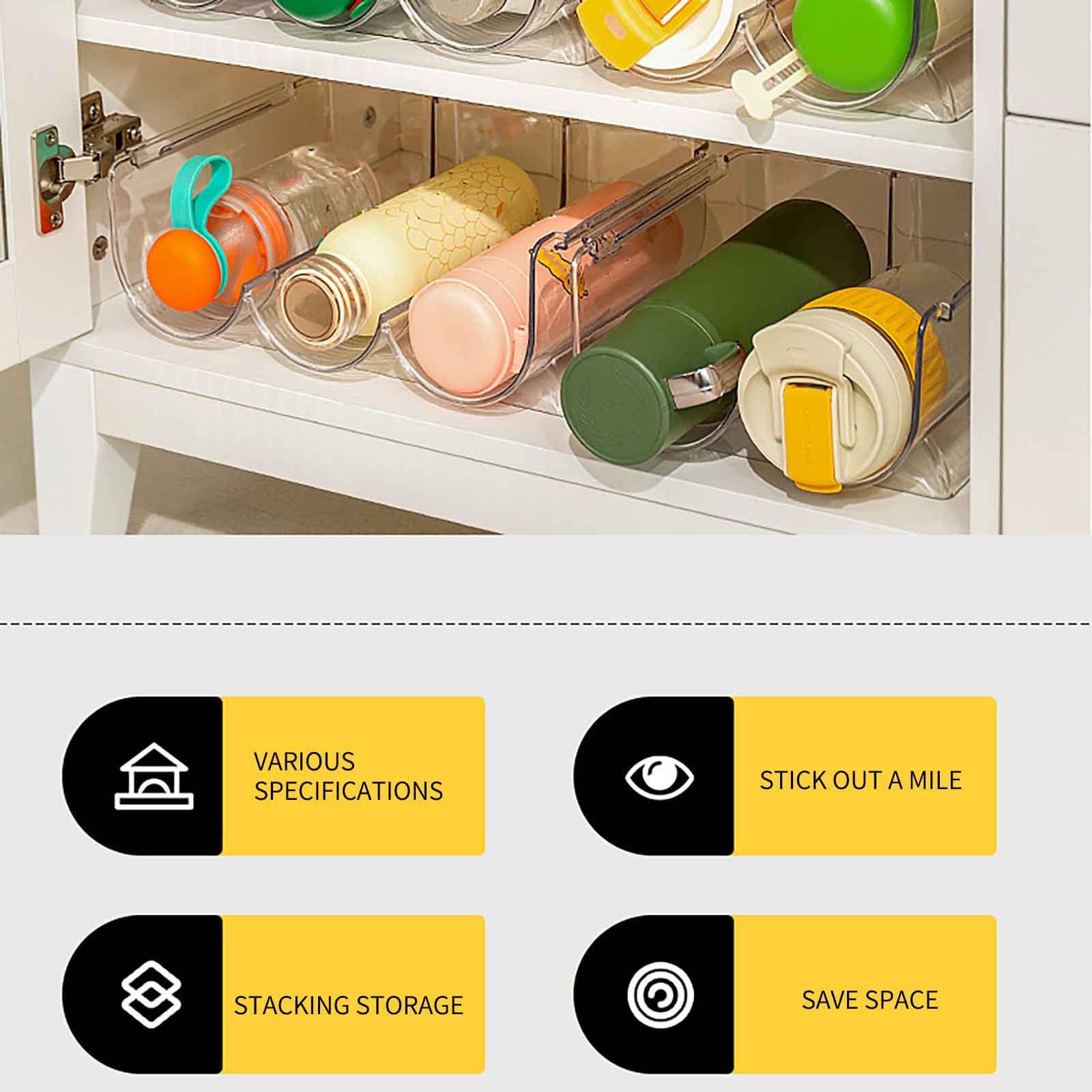 AYktou Wine Rack Water Bottle Organizer Sodas Can Organizer,Stackable Cabinet Organizer Bottle Plastic Water Bottle Holder Can Organizer for Countertop,Table Top,Pantry,Fridge A - Image 4