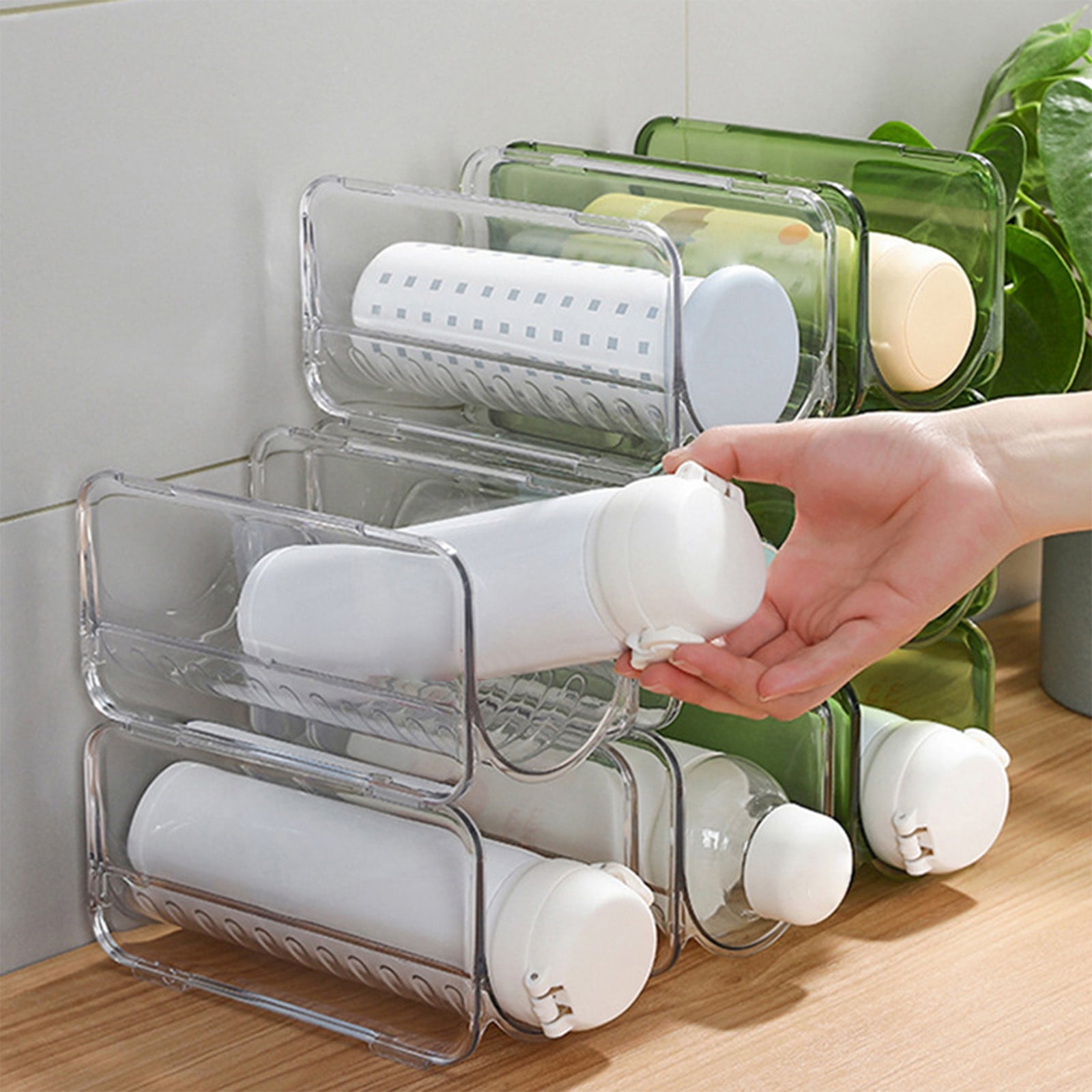 AYktou Wine Rack Water Bottle Organizer Sodas Can Organizer,Stackable Cabinet Organizer Bottle Plastic Water Bottle Holder Can Organizer for Countertop,Table Top,Pantry,Fridge D - Image 1