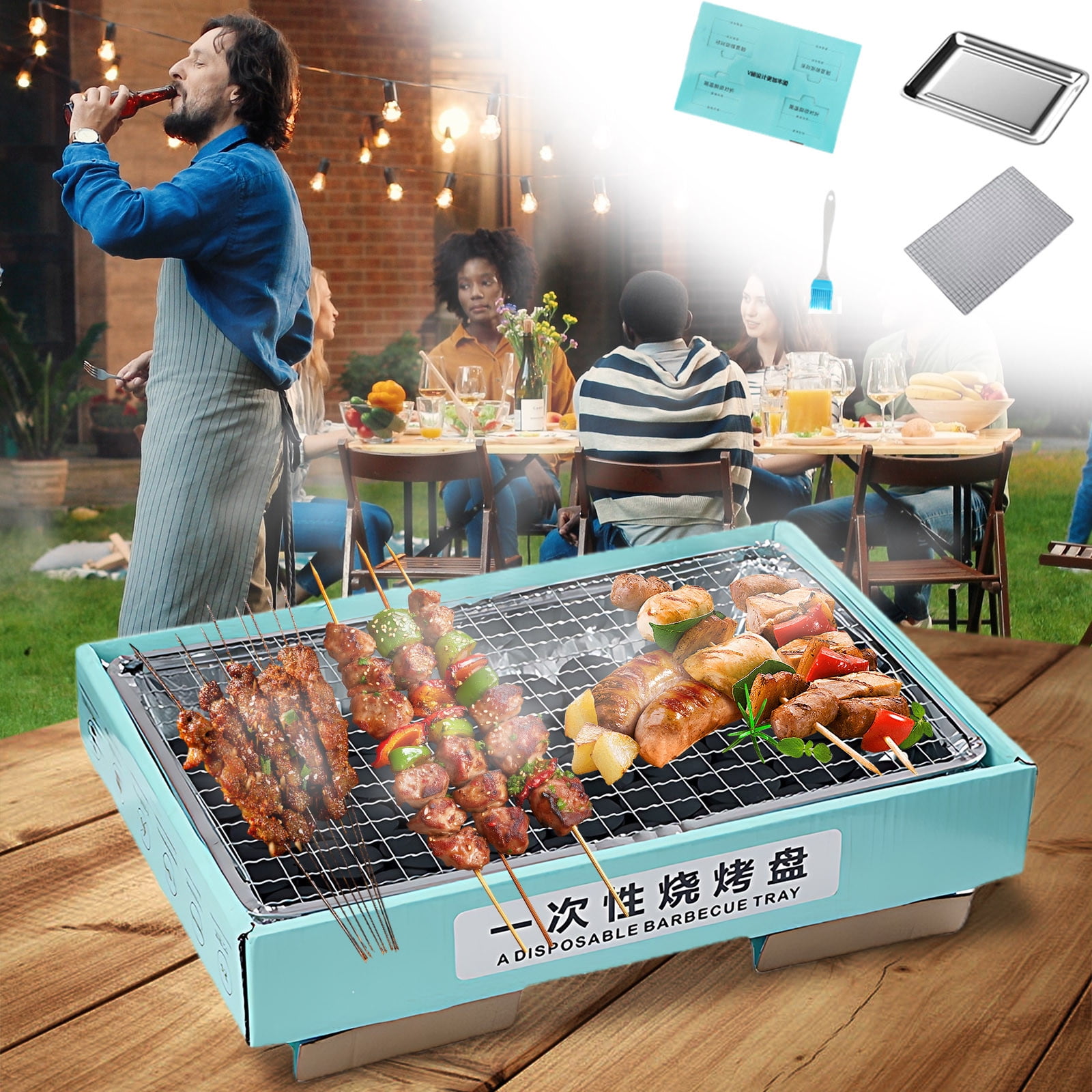 Kdkad Disposable BBQ Grill – Portable Outdoor Picnic, Cam& Group Gatherings – Low-Smoke Stainless Steel Kraft Paper Tray with Fast-Burning Charcoal – Easy Baking & Grilling - Image 1