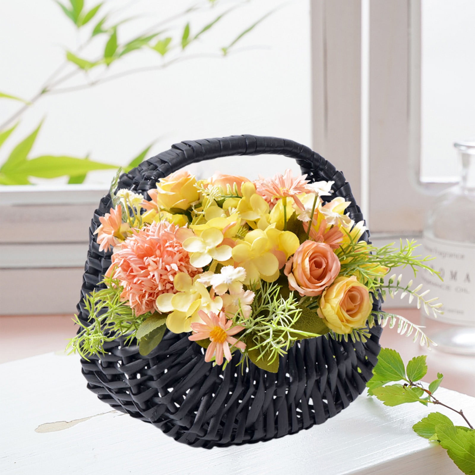 Darzheoy Wicker Basket with Handle, Wicker Shopping Basket, Picnic Baskets, Wicker Storage Basket, Rattan Basket for Wedding Black - Image 4