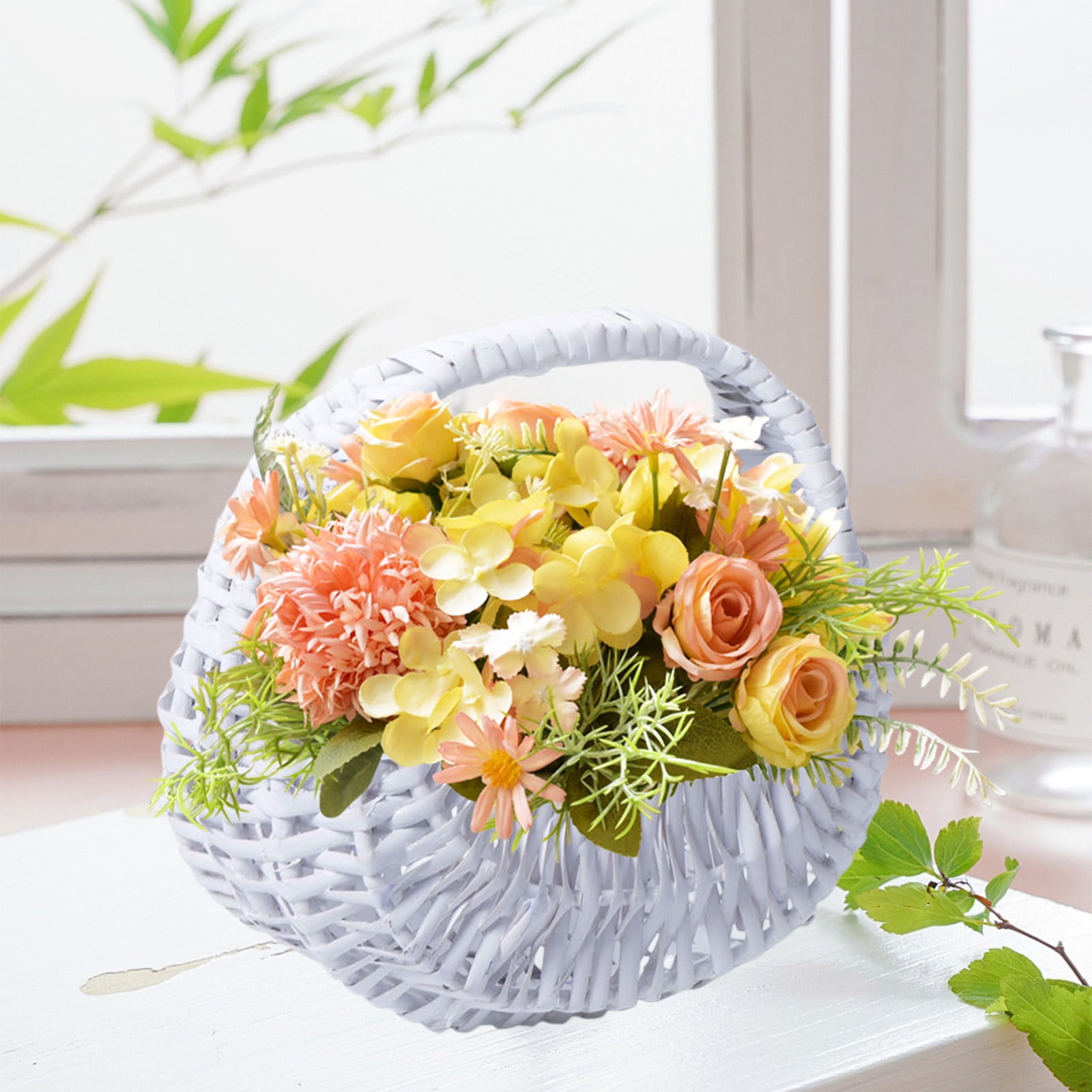 Darzheoy Wicker Basket with Handle, Wicker Shopping Basket, Picnic Baskets, Wicker Storage Basket, Rattan Basket for Wedding White - Image 4