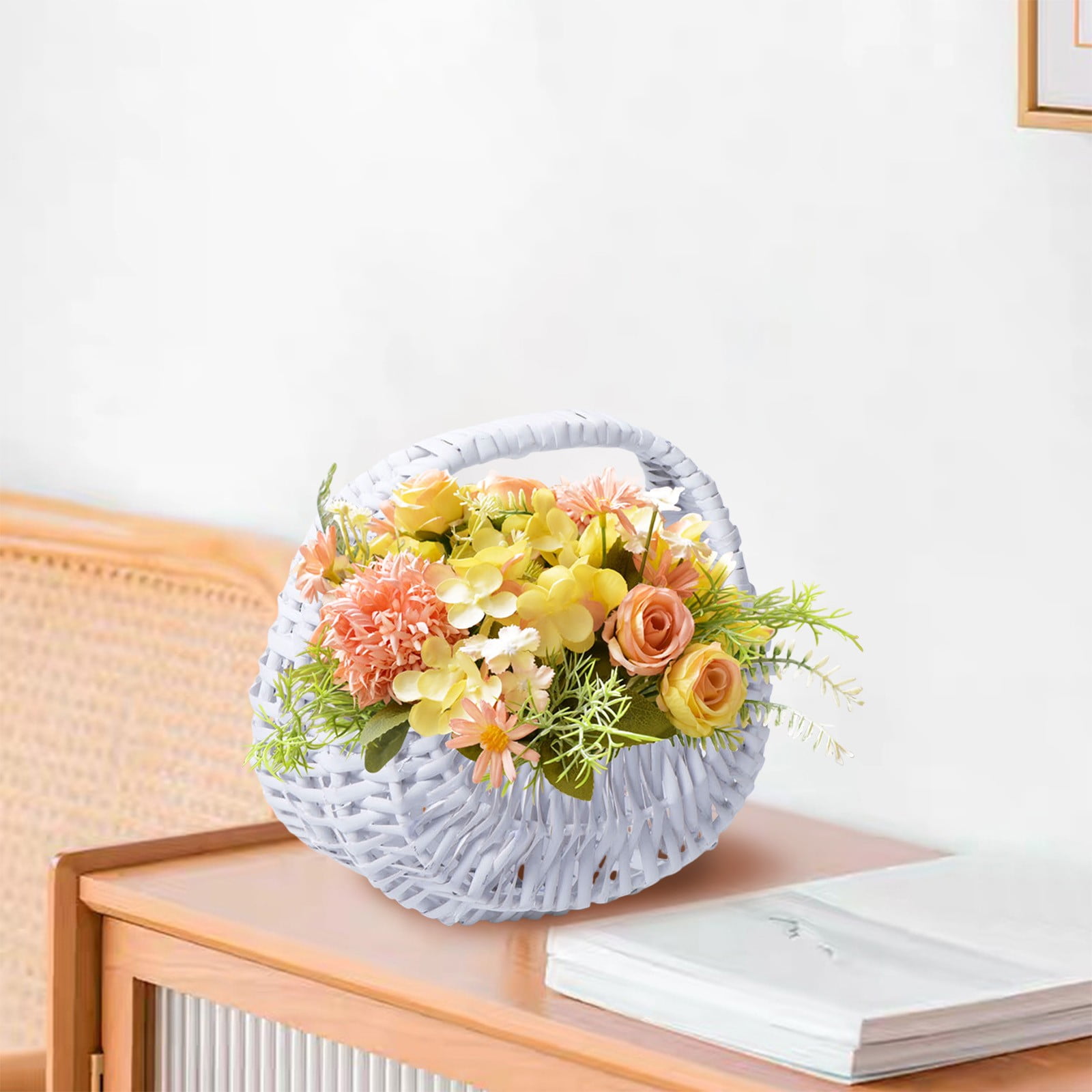 Darzheoy Wicker Basket with Handle, Wicker Shopping Basket, Picnic Baskets, Wicker Storage Basket, Rattan Basket for Wedding White - Image 5
