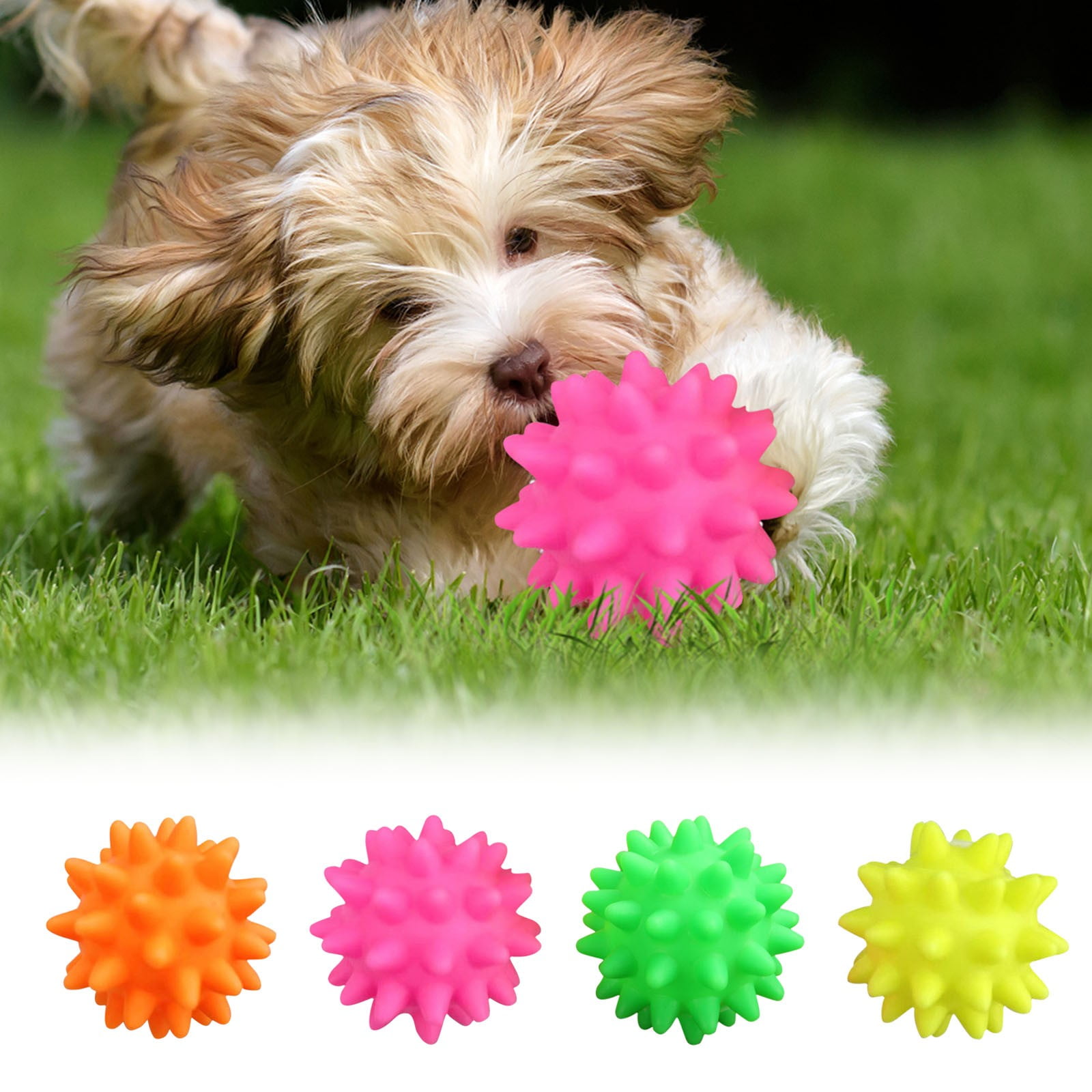 Darzheoy Squeaky Fetch Spike Balls Toys for Pet Small Dogs Puppy Rubber 2 Pack Bright Colors Chew Teething Toys Pet Squeaky Chewing Balls (Random) Multicolor - Image 1