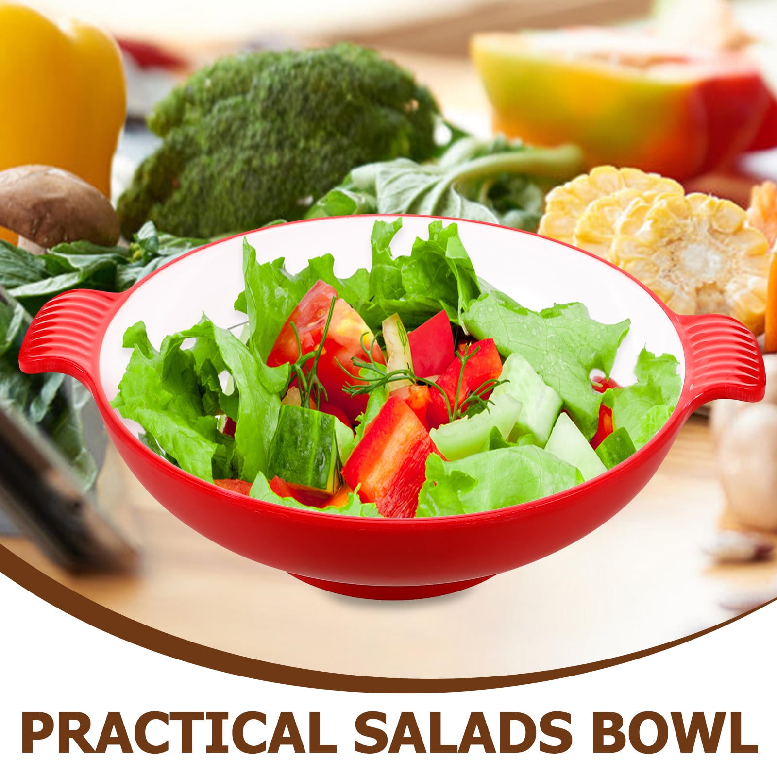 SKISUNO Large Salad Serving Bowl Red Plastic 1Set 10.41X8.45X2.55in - Image 6