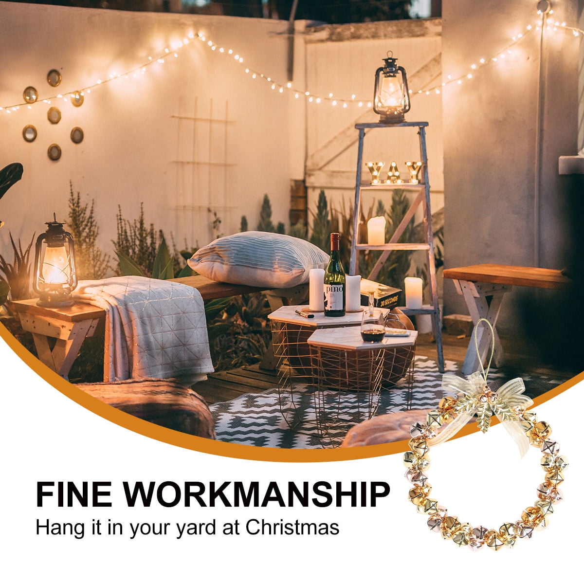 WHAMVOX Golden Christmas Bell Wreath with Bells for Decoration Iron Material Adds Festive Touch - Image 3