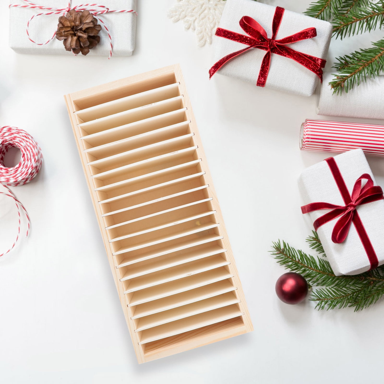 WHAMVOX Gift Ribbon Storage Holder Wooden Box Flower Wrapping Ribbon Holder Organizer - Image 7