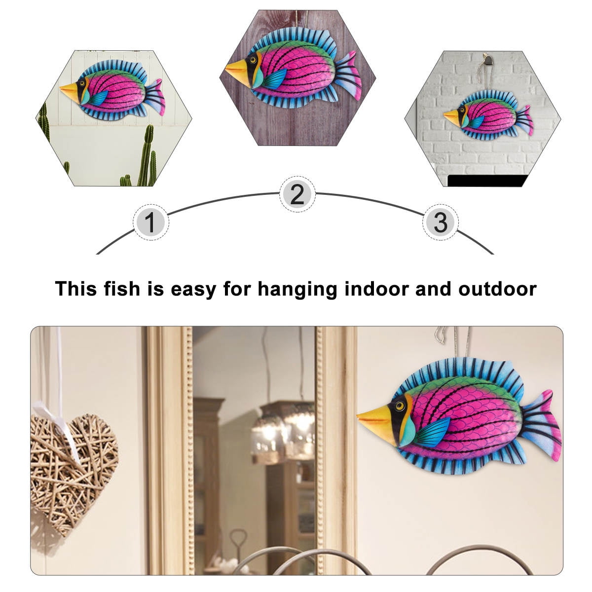WHAMVOX Purple Iron Fish Wall Decor for Contemporary Home Decoration Easy to Hang Indoors Outdoors 7.5 Inches - Image 3