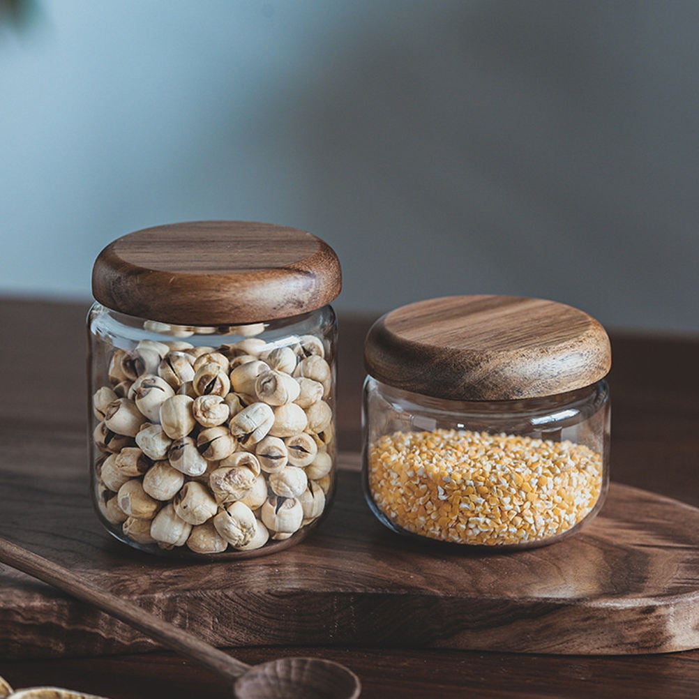 WHAMVOX Small Glass Jar with Airtight Wooden Lid, Food Storage Canister for Cereal, Snacks, Coffee, Kitchen Organization - Image 2