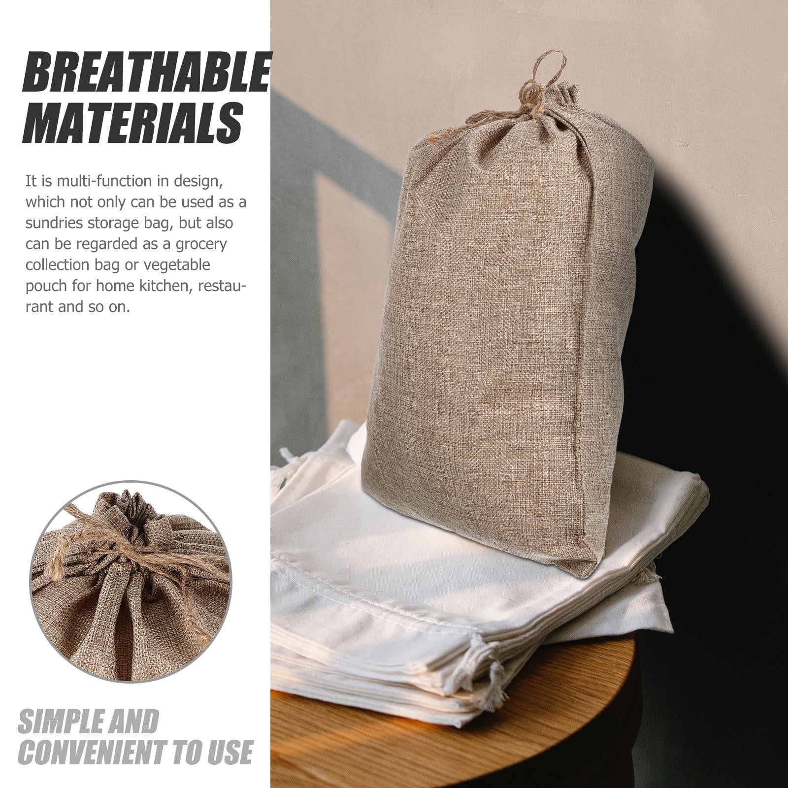 WHAMVOX 6 Pcs Vegetable Bags for Storage Small Burlap Food Jute Tote Khaki - Image 7