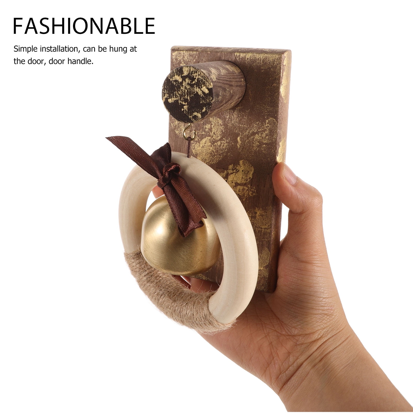 WHAMVOX Wooden Brass Doorbell Shopkeeper Bell for Door Opening Entrance Wood Doorbell Wind Chime Office Ornament - Image 6
