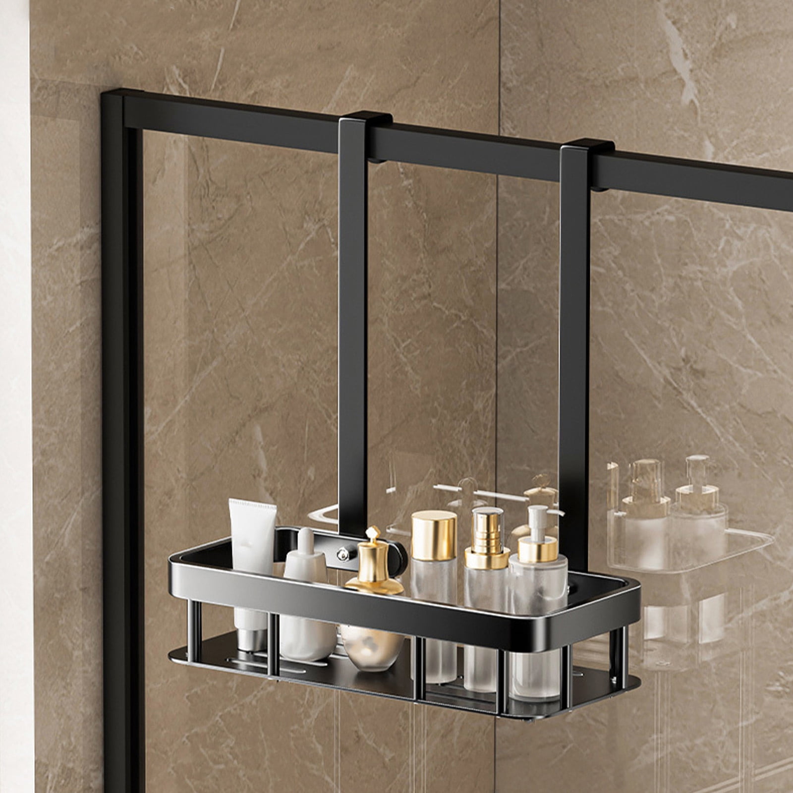 Kdkad 1-Tier Over-the-Door Hanging Shower Caddy - Large Capacity Rust-Proof Bath Organizer, No Drilling Sturdy Shower Shelf & Basket Storage Rack for Bathroom, Space-Saving Design 1-Tier Black - Image 1