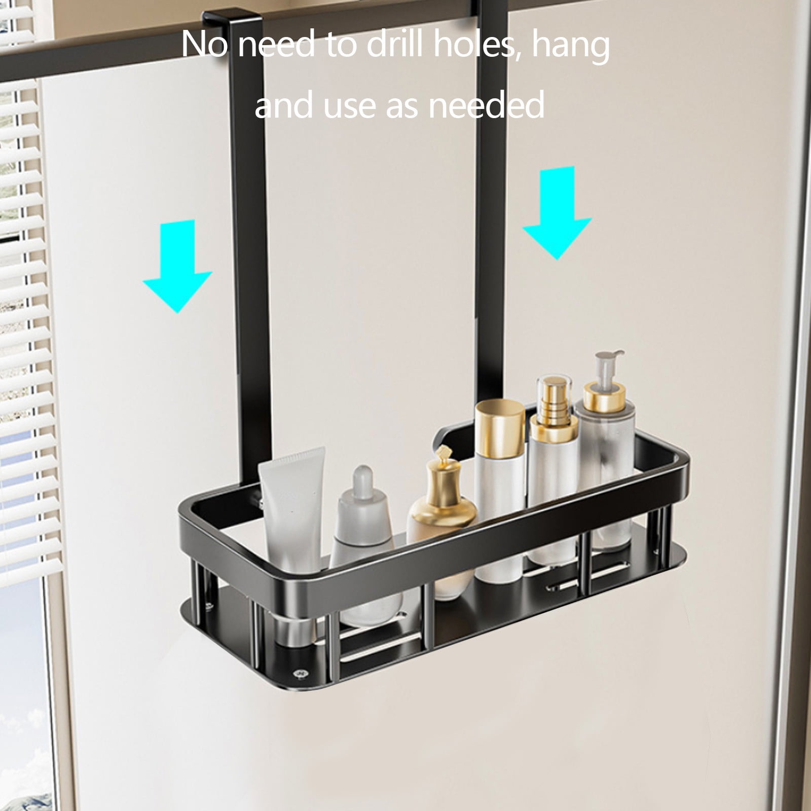 Kdkad 1-Tier Over-the-Door Hanging Shower Caddy - Large Capacity Rust-Proof Bath Organizer, No Drilling Sturdy Shower Shelf & Basket Storage Rack for Bathroom, Space-Saving Design 1-Tier Black - Image 4